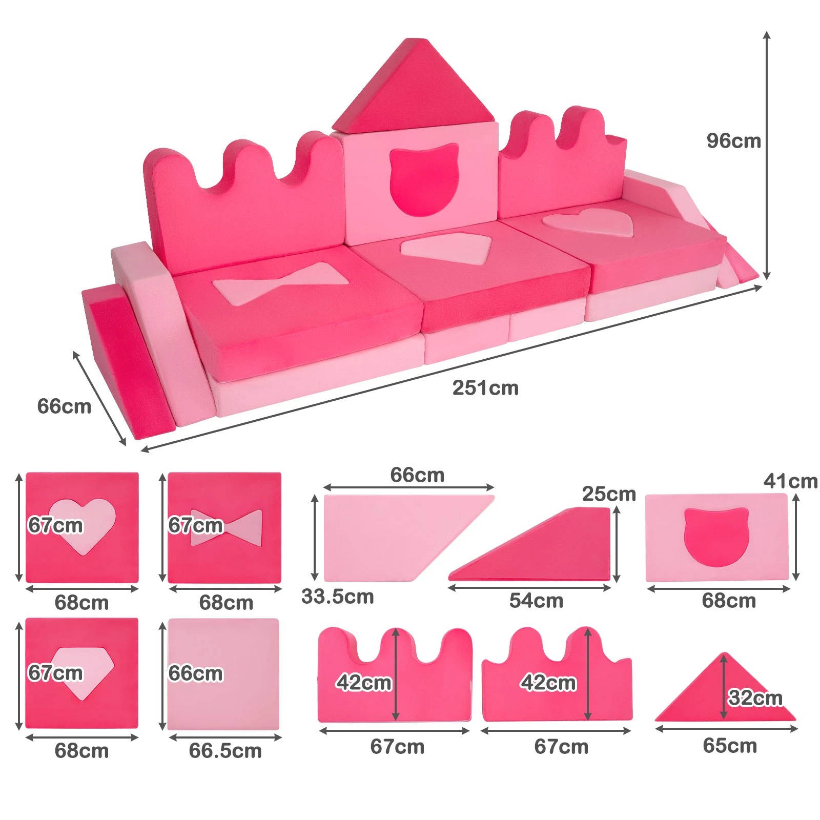 3 Costway 14PC Play Couch Modular Foam Climbing Blocks Lounge Sofa - Pink, 3 of 4