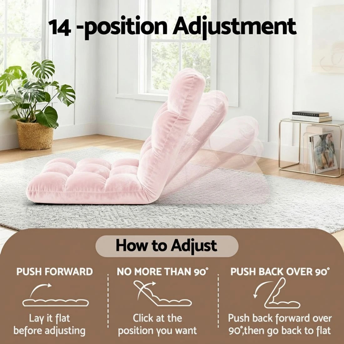 4 Artiss Floor Lounge Sofa Bed Flannel Fabric - Pink, 4 of 6
