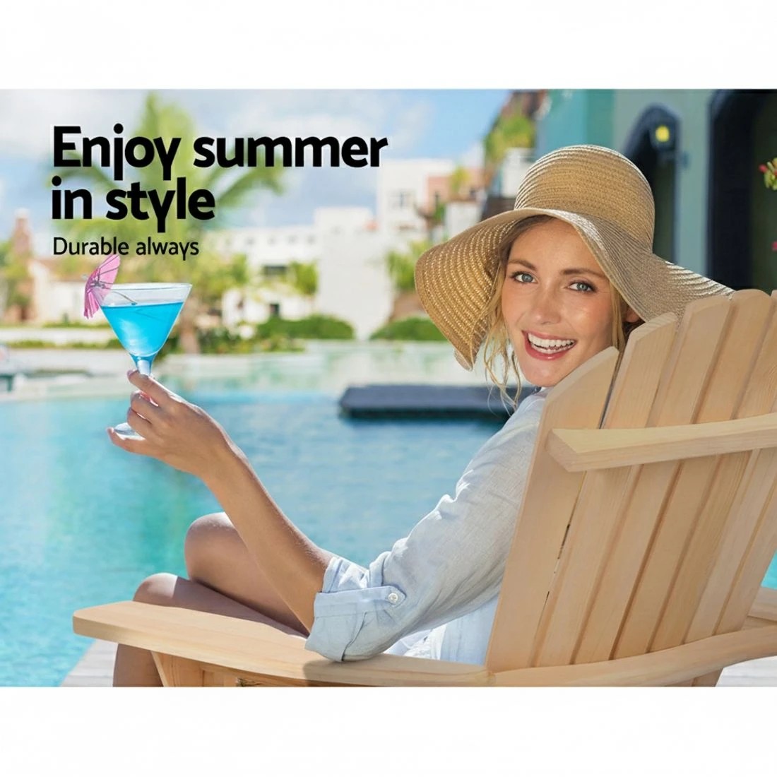 4 Gardeon 2PC Adirondack Outdoor Chairs Wooden Sun Lounge Patio Furniture Garden - Natural, 4 of 5