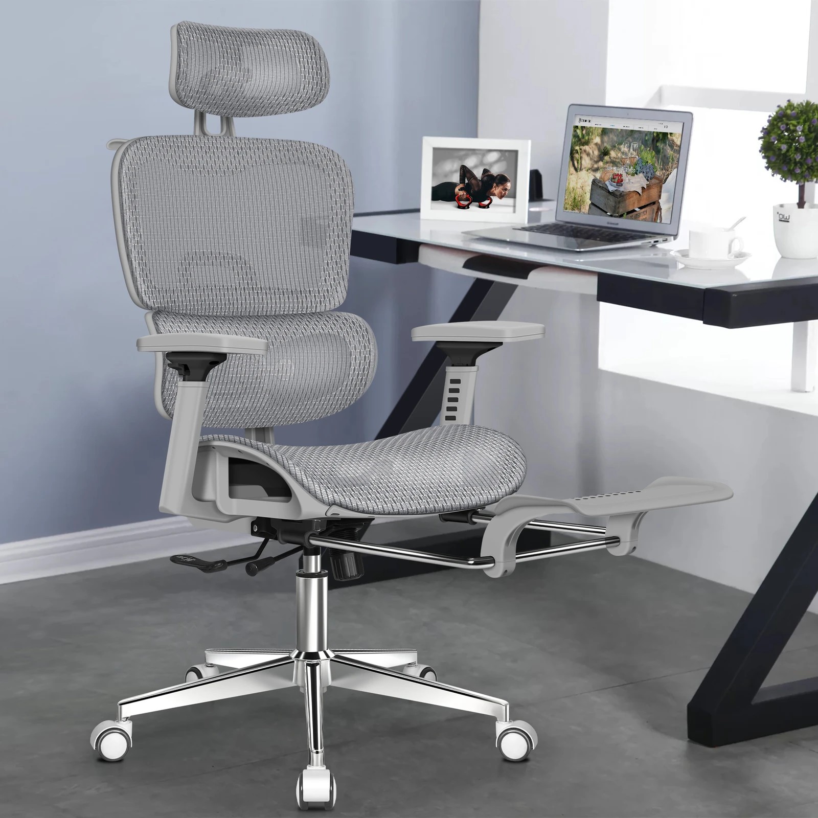 4 Alfordson Ergonomic Office Chair Mesh Executive Racing Computer Seat - Grey, 4 of 10