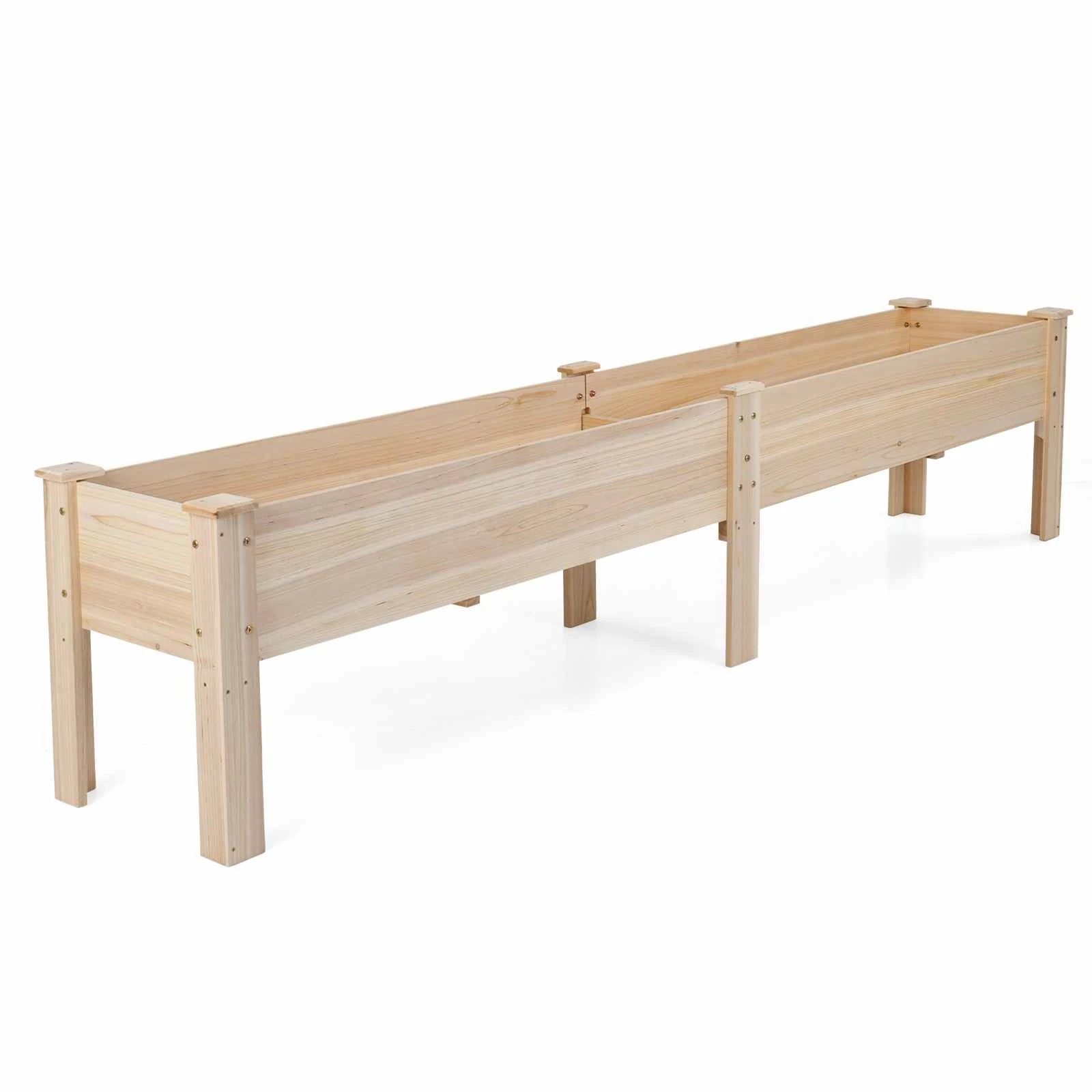 1 Costway 240x45CM Fir Wood Raised Garden Bed Outdoor Rectangular Planter Box - Natural, 1 of 1