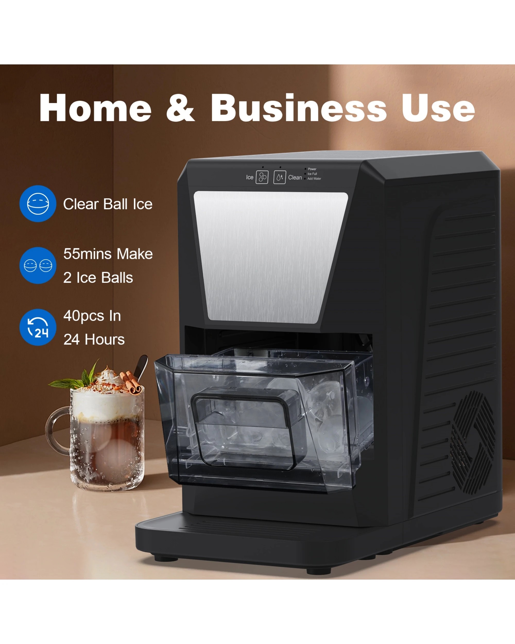 5 Advwin Sphere Ice Maker Machine, 50mm Round Ice Ball Maker For Whiskey & Cocktails, Clear Ice Machine, 5 of 8