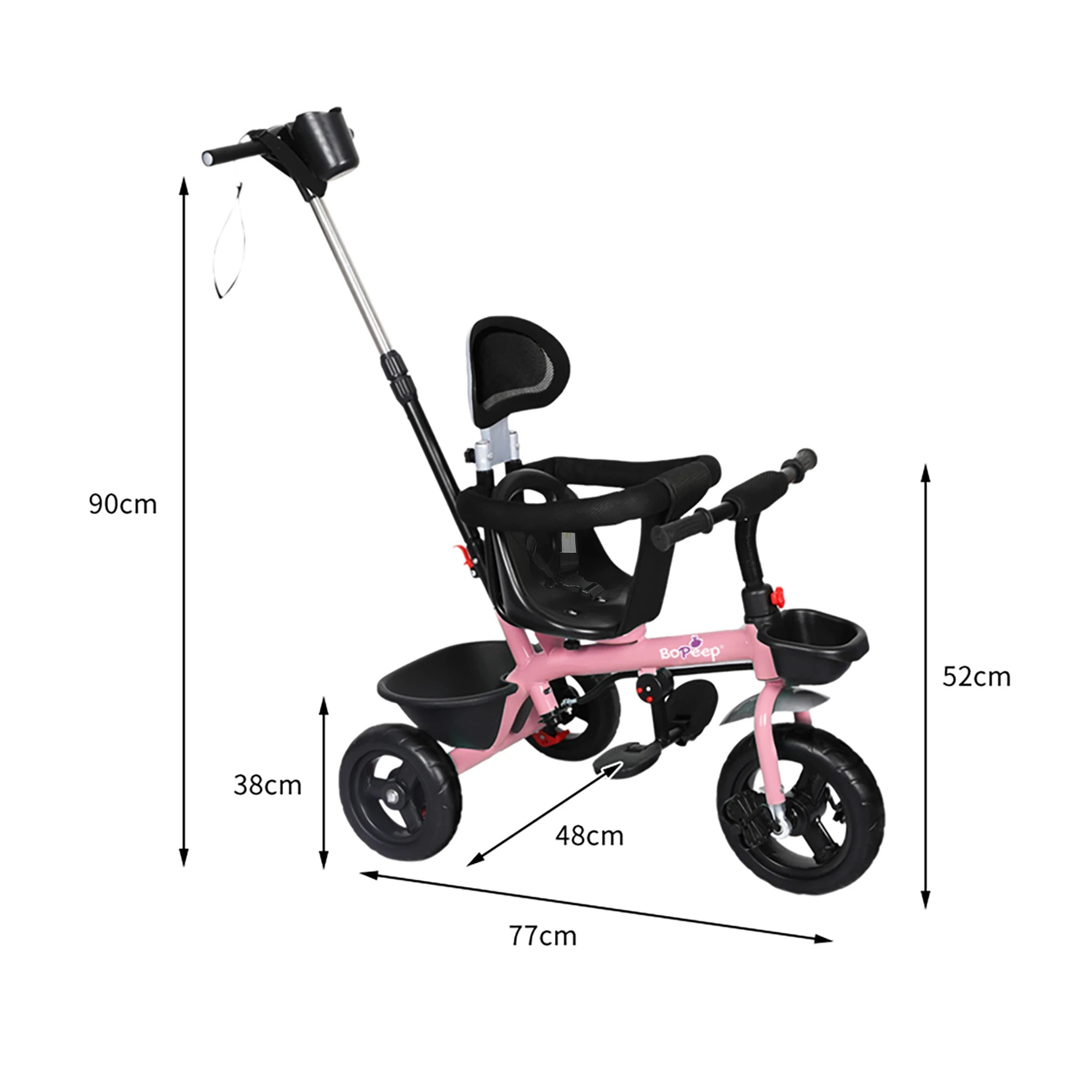 3 Bopeep 2-in-1 Kids Tricycle Pink, 3 of 6