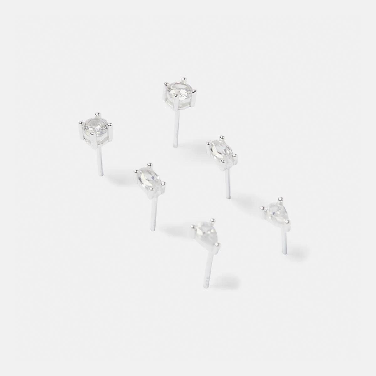 2 3 Pack Sterling Silver Stacking Earrings Silver, 2 of 5