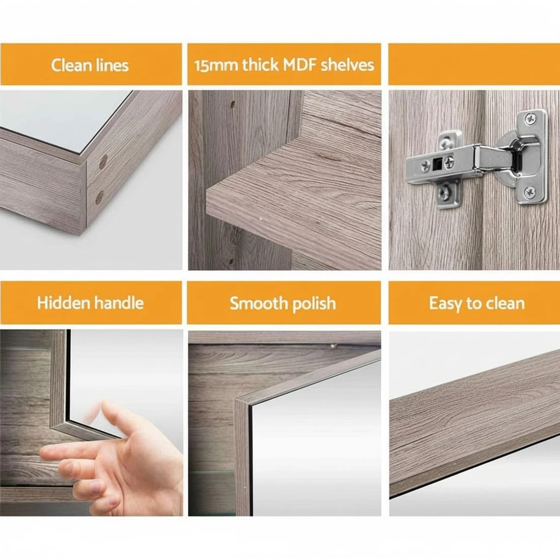 4 Cefito Bathroom Mirror Cabinet 900x720mm Oak - Natural, 4 of 5