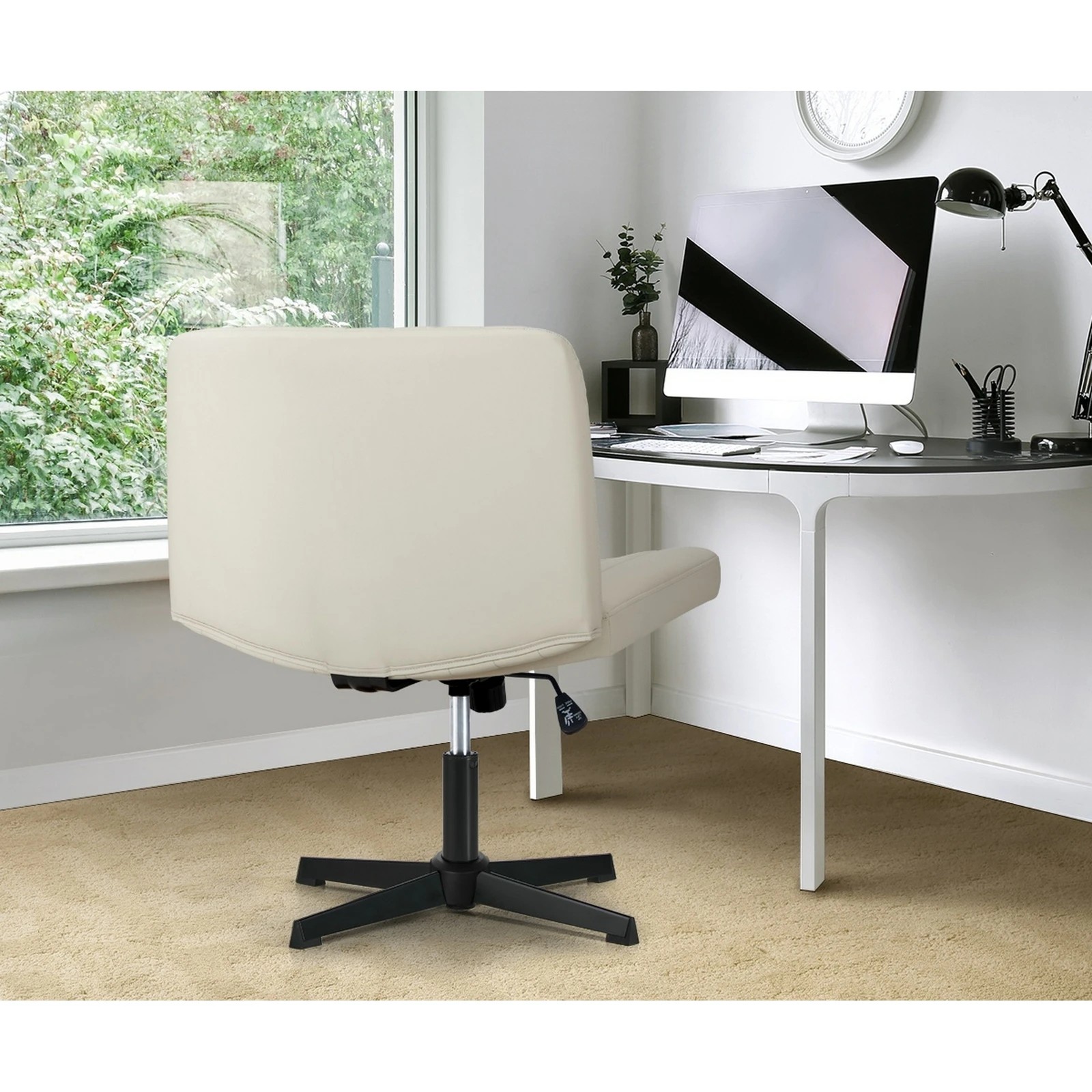 7 Oikiture Mid Back Armless Office Desk Chair Wide Seat Faux Leather
 - Beige, 7 of 10