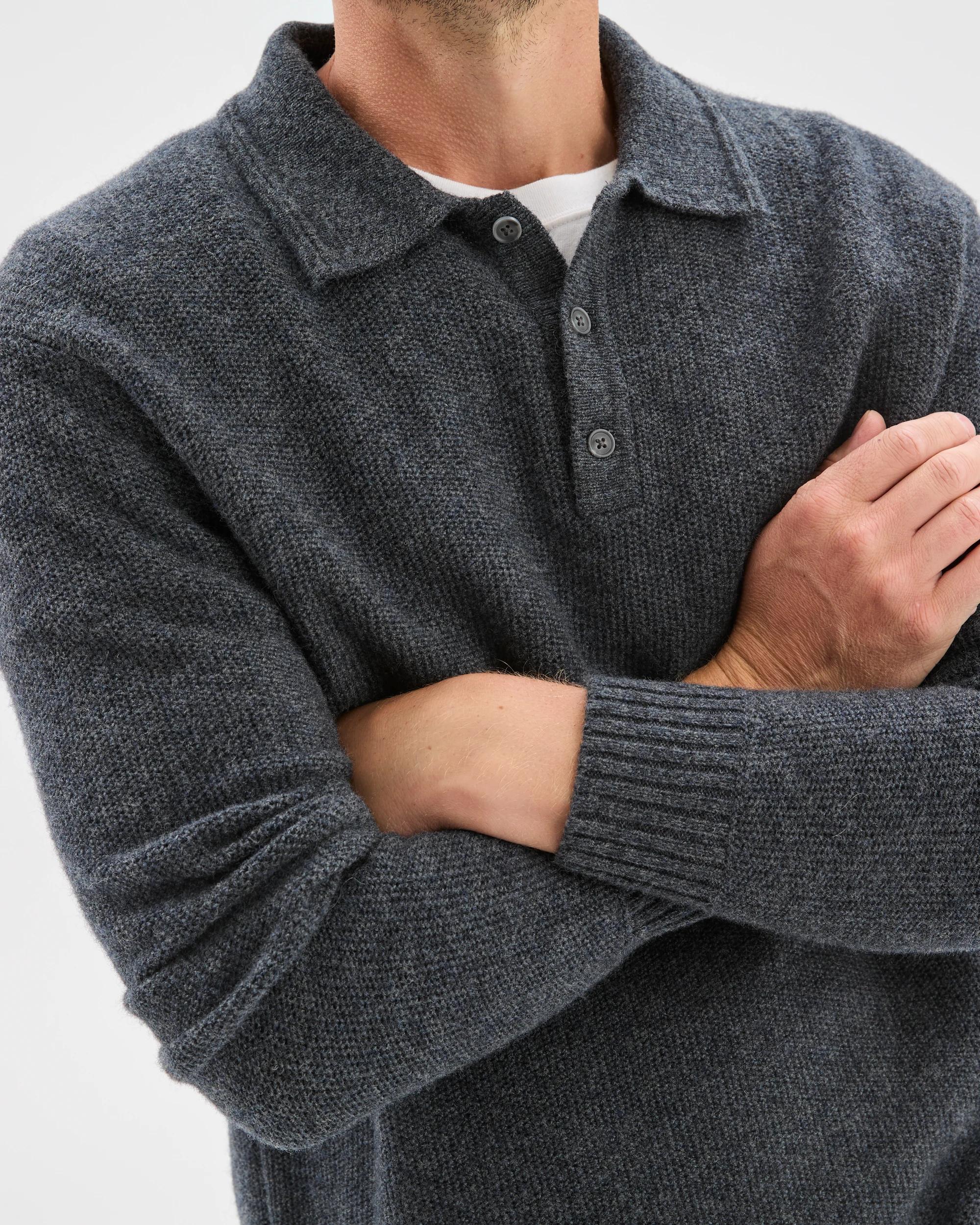 5 Target Man Lambswool Long Sleeve Knit Polo Top CHARCOAL, 5 of 7