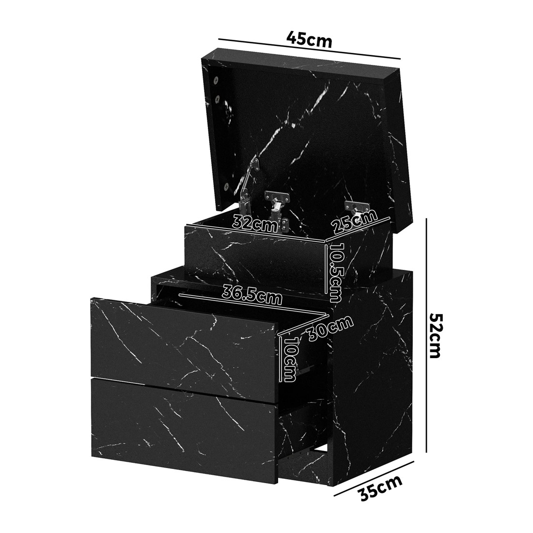 10 Oikiture Bedside Table 2 Drawers Led Side Nightstand Marble Effect
 - Black, 10 of 10