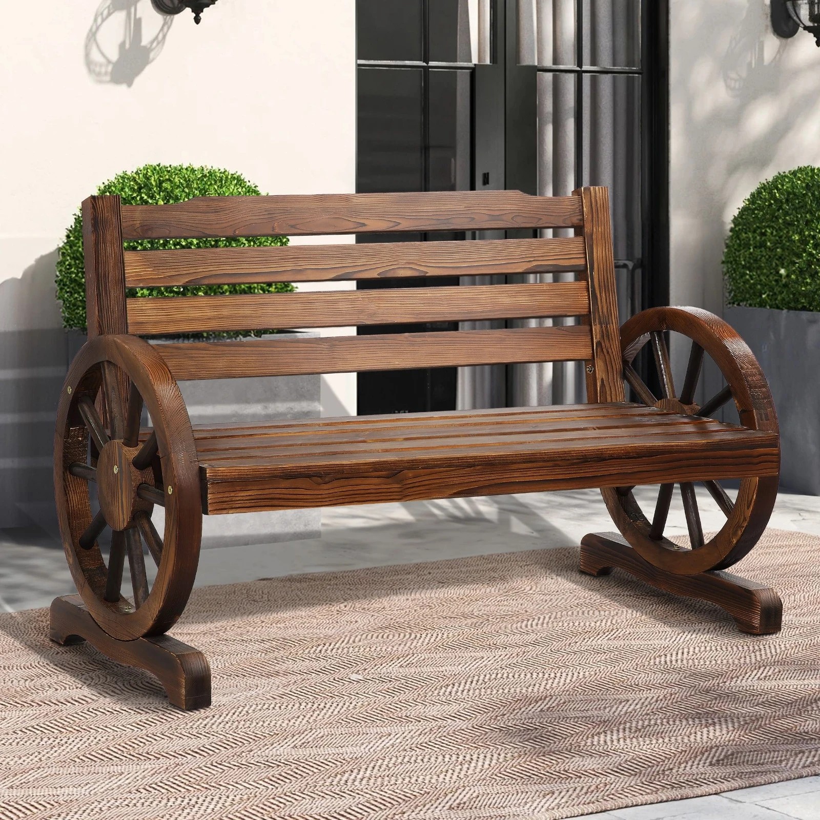 3 Alfordson Wooden Garden Bench Wagon Wheel Chair Seat Outdoor Patio - Charcoal, 3 of 9