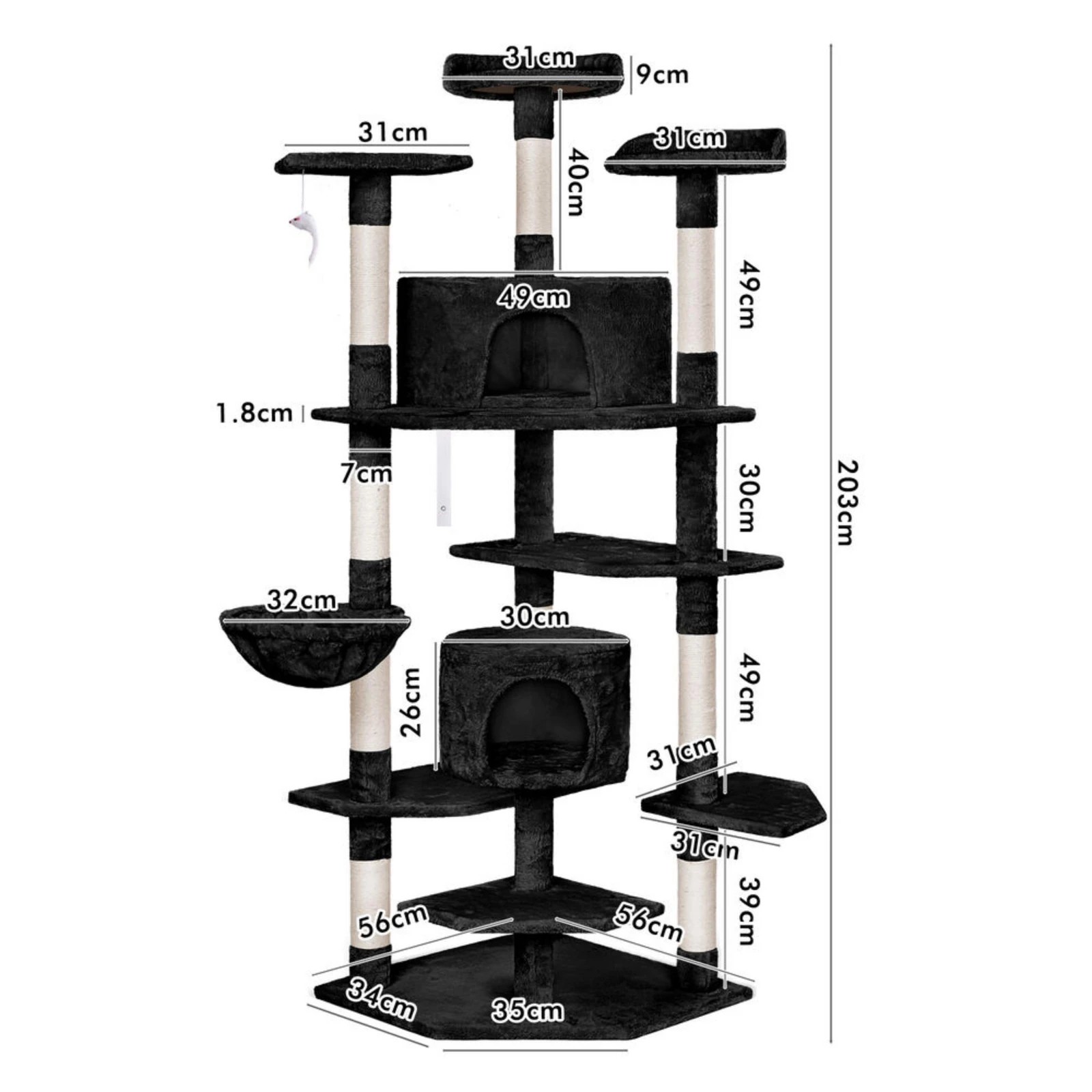 2 Beastie Cat Tree Scratching Post 203CM - Black, 2 of 4