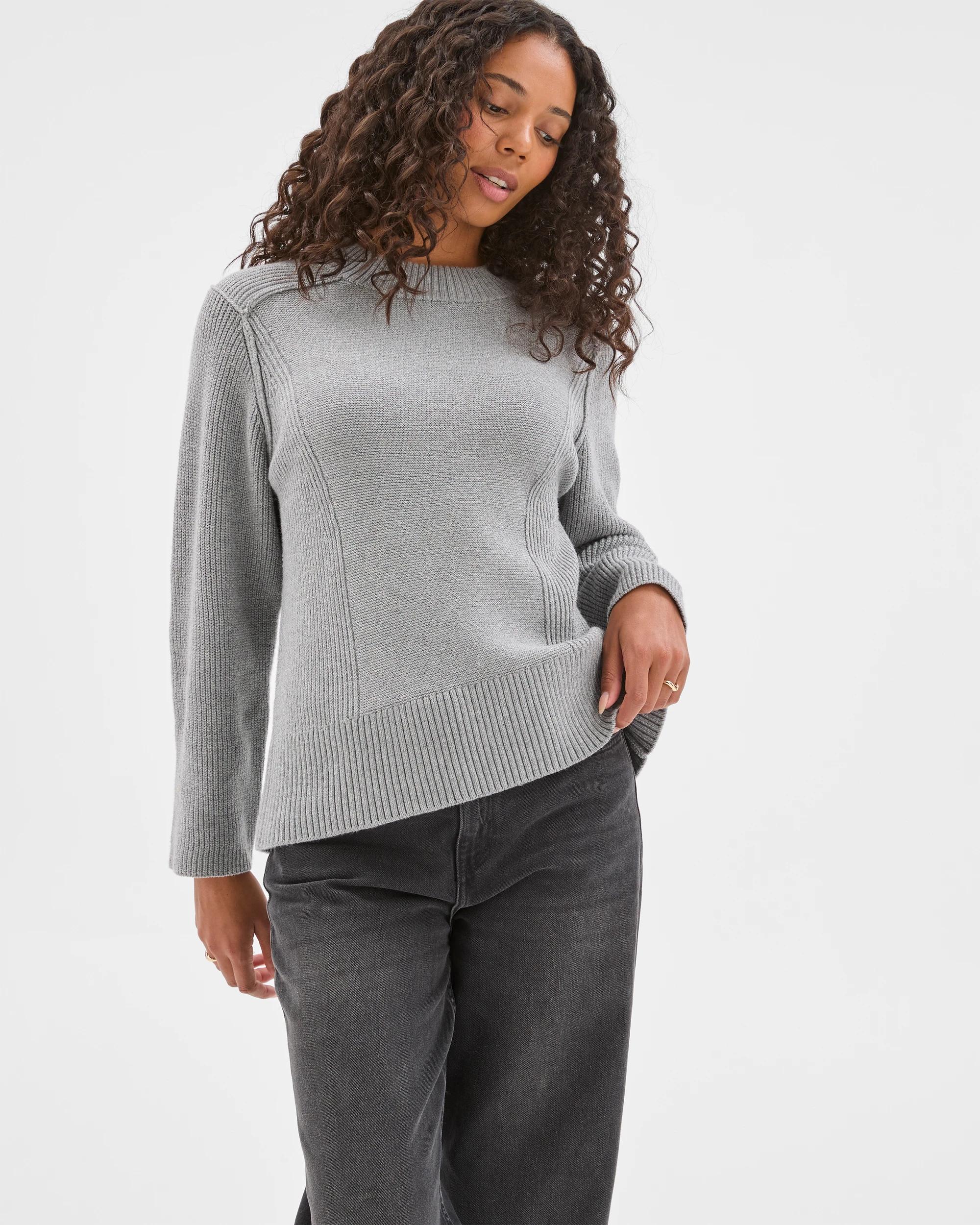 4 Target Woman Australian Cotton Blend Knit Stitch Crew Neck Jumper MID GREY MARLE, 4 of 9