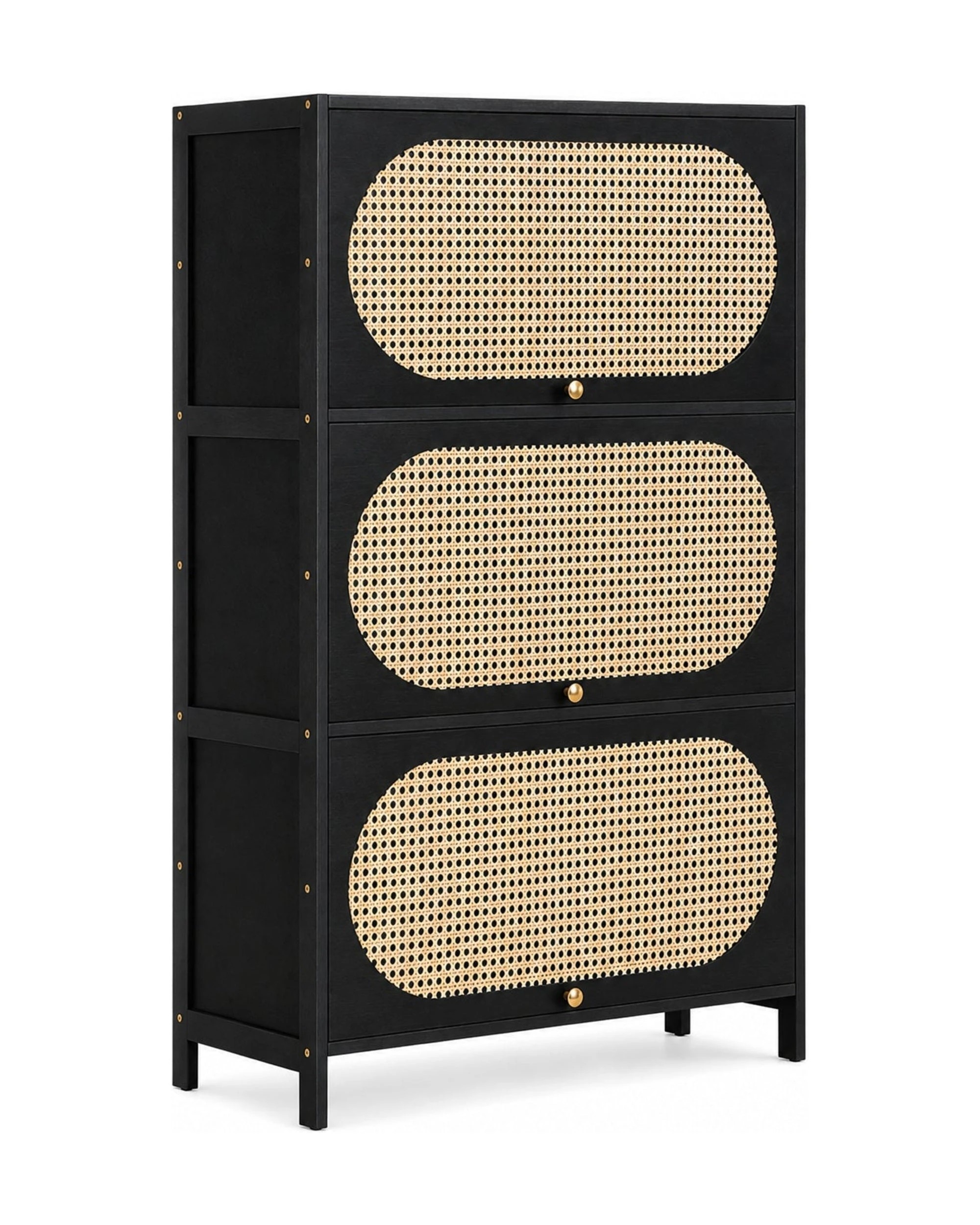 9 Foret 7 Tier Black Shoe Cabinet Rattan Flip Door Storage Organiser 80cm, 9 of 9