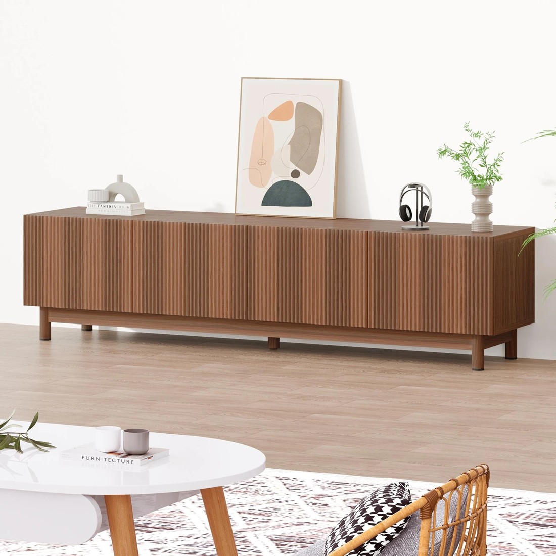 6 Alfordson TV Cabinet Entertainment Unit Stand 180cm Storage Shelves - Walnut, 6 of 10