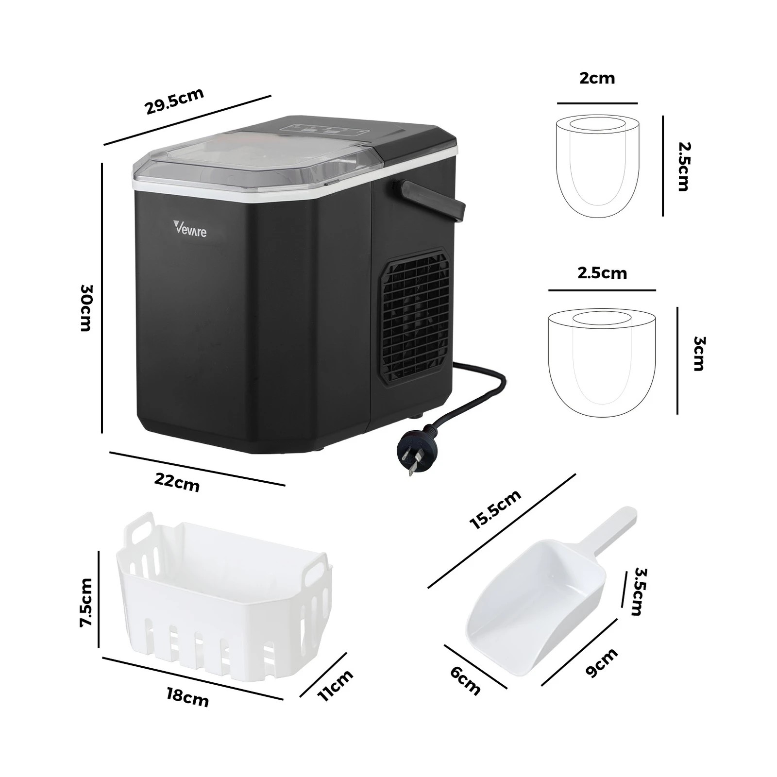 6 Vevare Portable Ice Maker Machine Ice Cube Tray With Handle 12kg  Bar Home
 - Black, 6 of 6