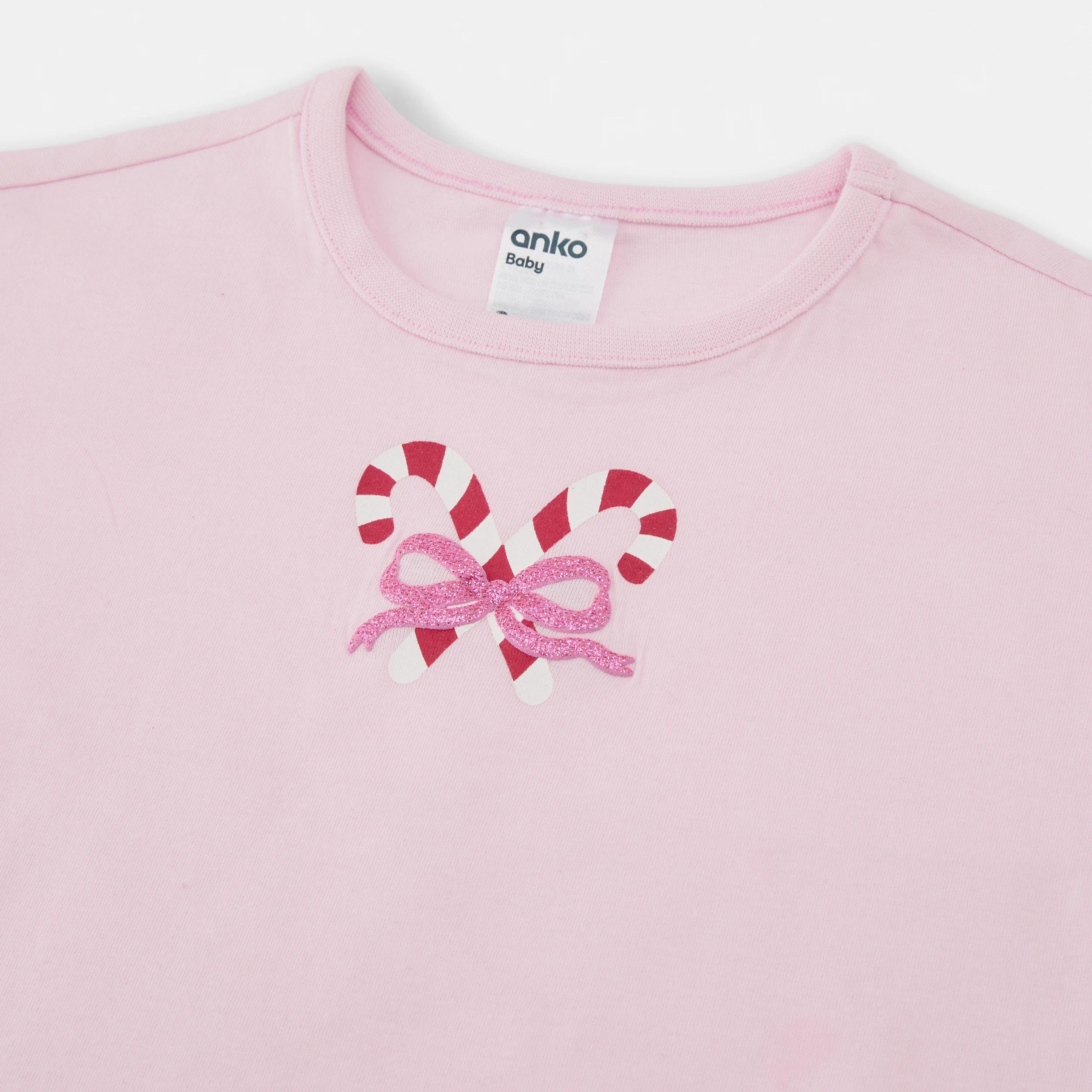 3 Christmas Frill Sleeve Print T-shirt PINK CANDY CANE, 3 of 3