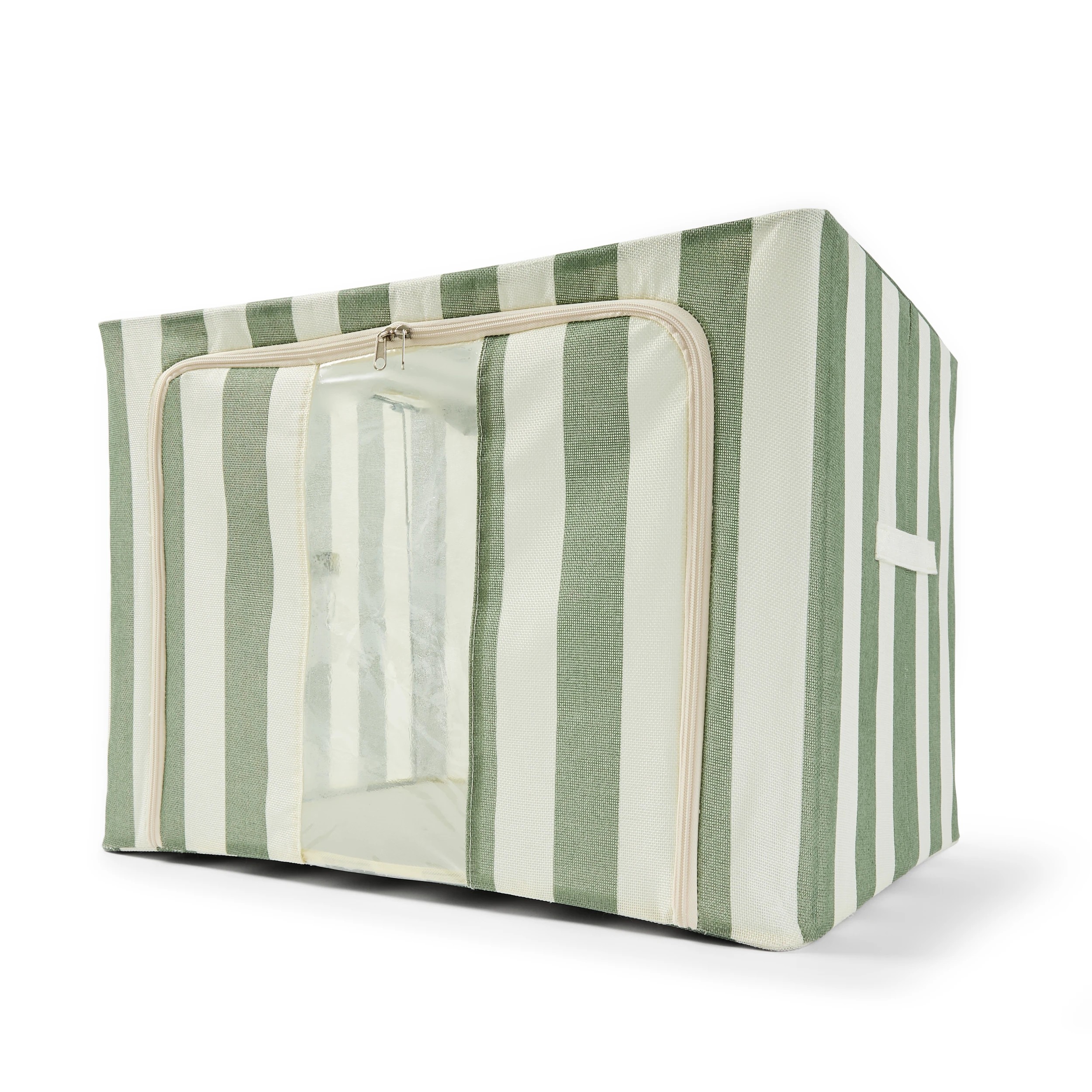 3 Linen Look Collapsible Box with Window - Extra Large, Green Stripe, 3 of 9