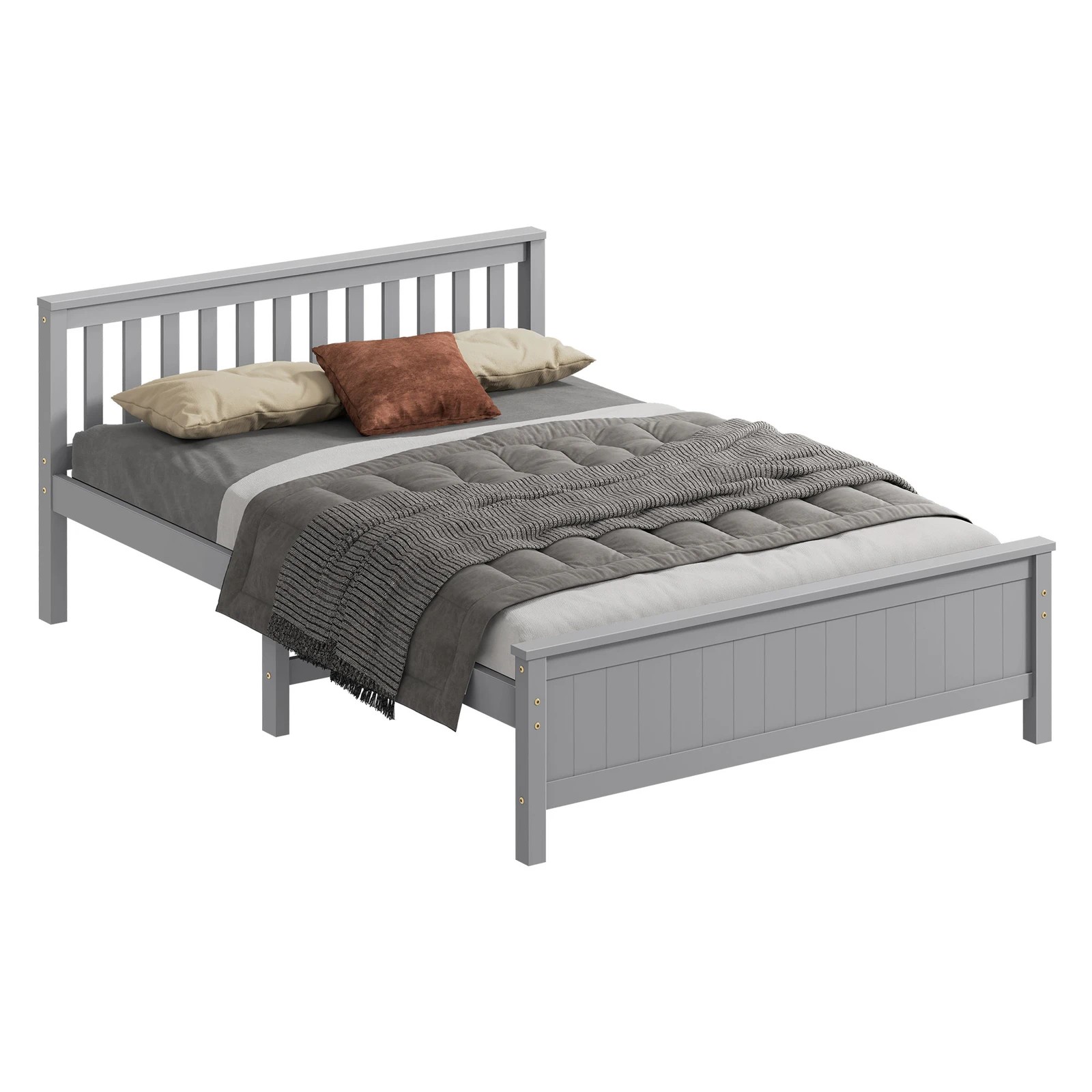 1 Alfordson Bed Frame Wooden Queen Size Slatted Headboard Timber Fabiano - Grey, 1 of 10