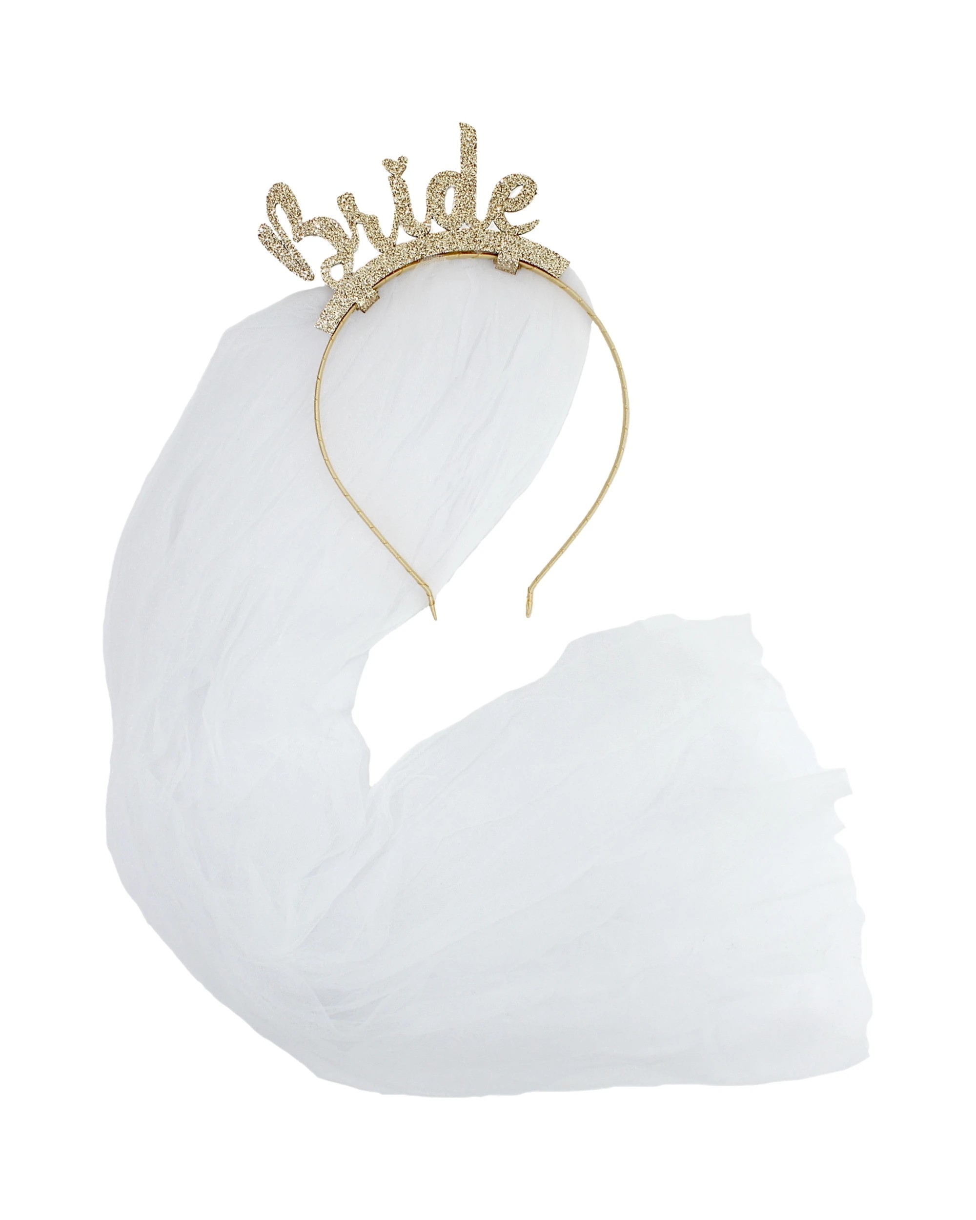 1 JD Party Glitter Bride Headband with Veil - Gold, 1 of 1