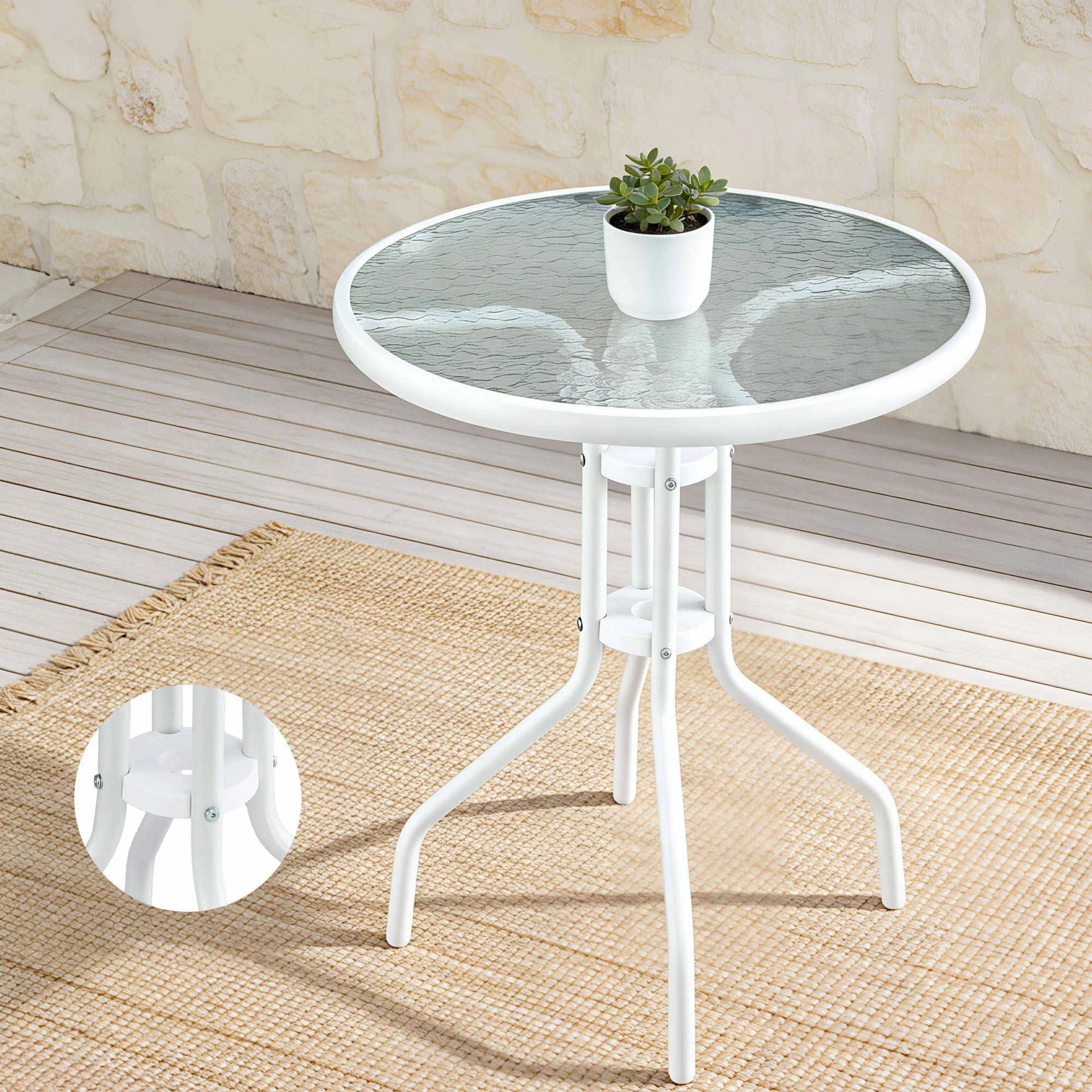 6 Gardeon 3PC Outdoor Bistro Set Table and Chairs Stackable Patio Furniture - White, 6 of 7