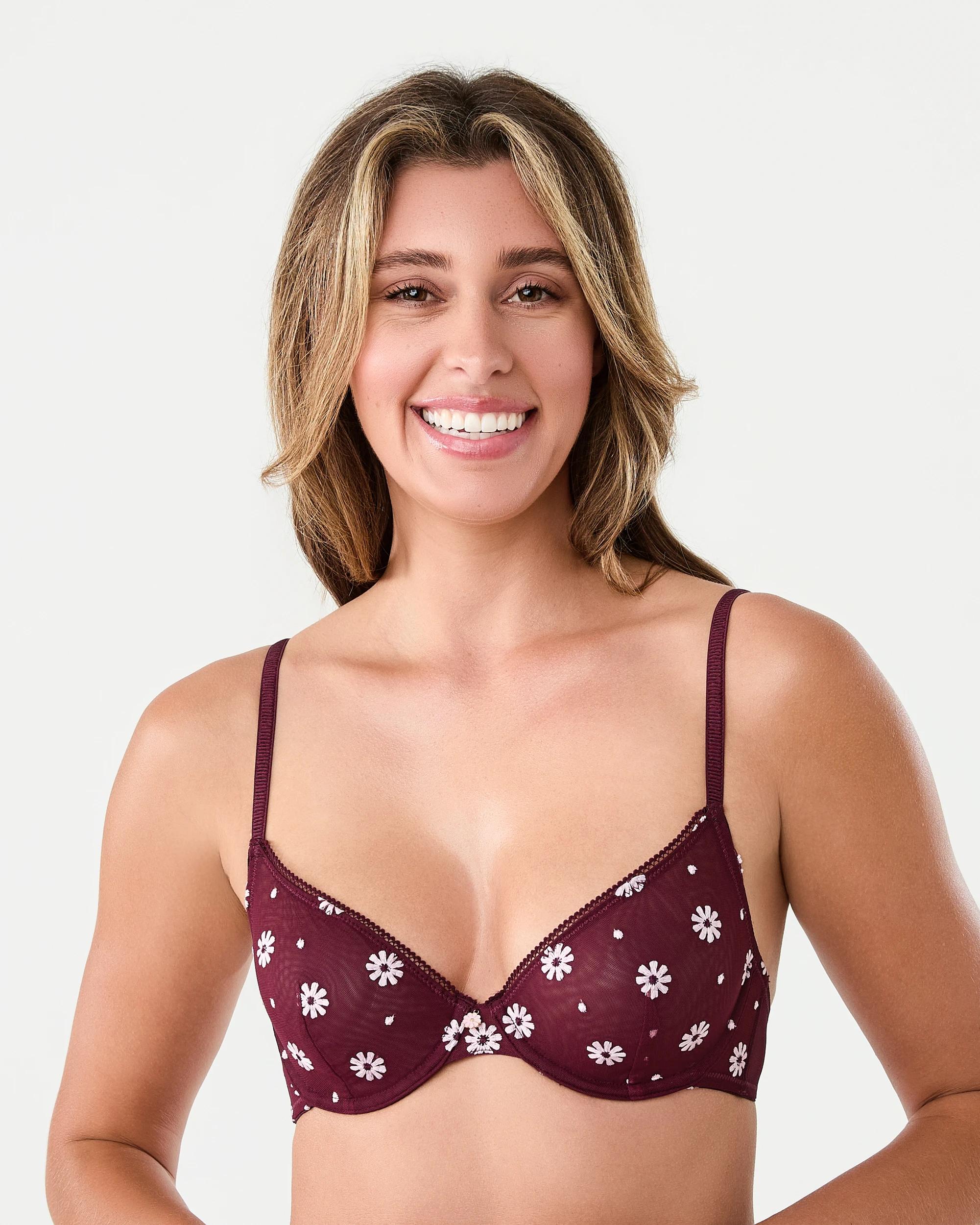 1 Co-ordinated Embroidered Mesh Soft Cup Bra Choc Plum