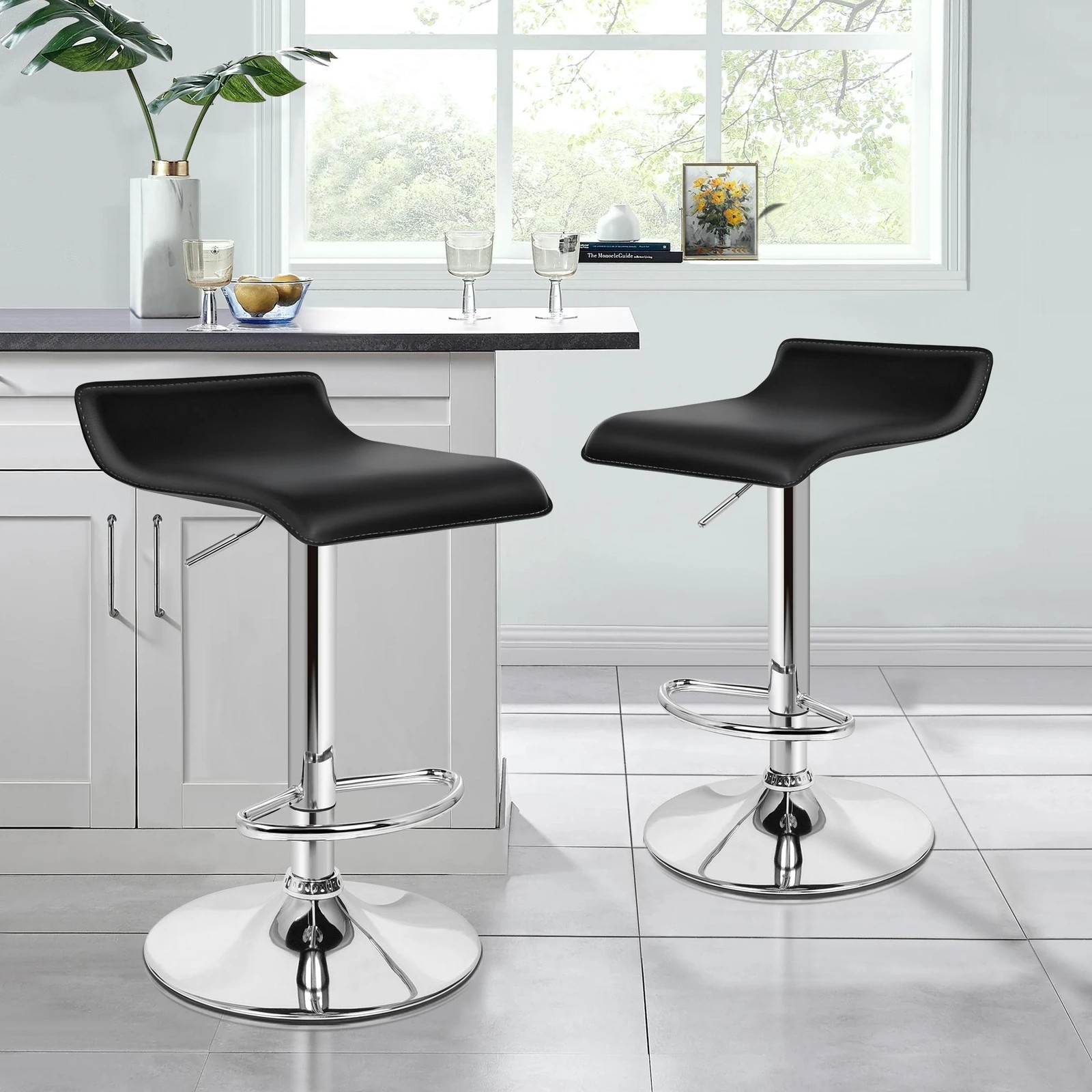 3 Alfordson 4x Bar Stools Saxton Kitchen Swivel Chair Leather Gas Lift - Black, 3 of 8