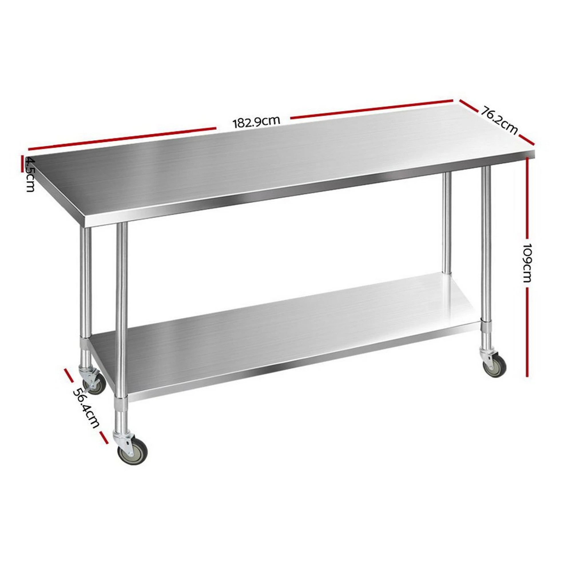 3 Cefito Stainless Steel Kitchen Bench with Wheels - Multi, 3 of 8