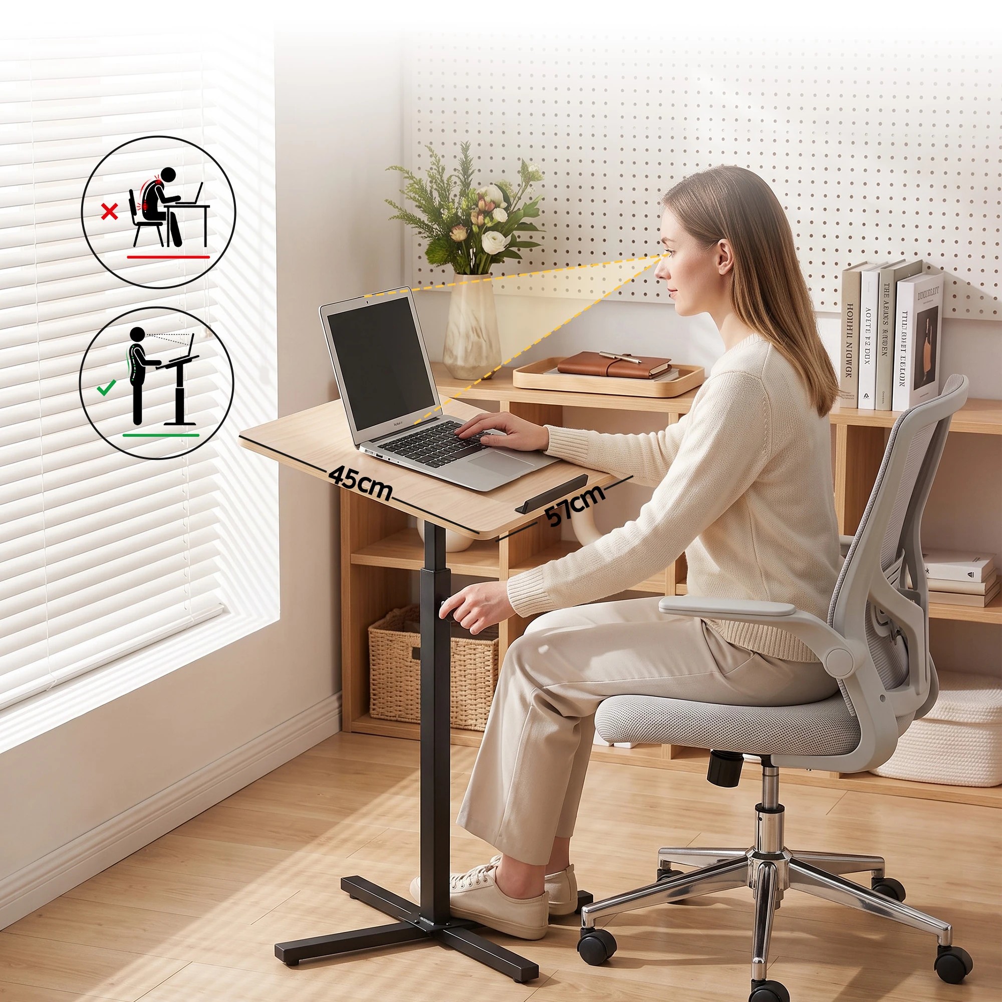 7 Artiss Floor Podium Stand 78-127CM Height Adjustable Portable Laptop Desk - Natural, 7 of 10