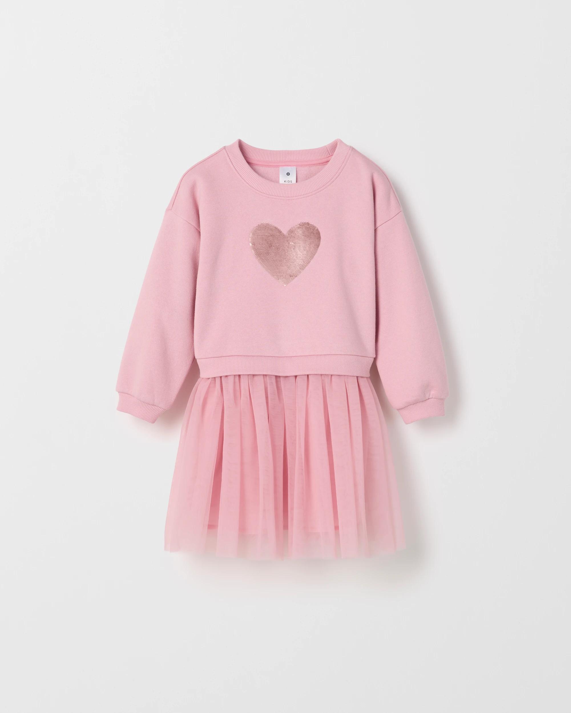 1 Target Kids Australian Cotton Blend Fleece Tulle Jumper Dress PINK HEART, 1 of 3