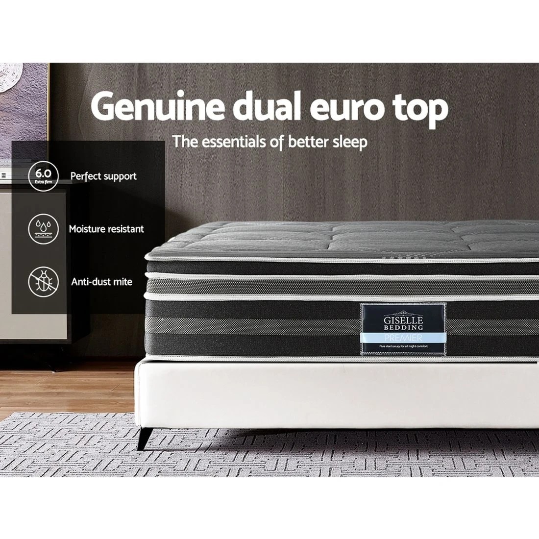 3 Giselle Bedding 35cm Mattress Bamboo Cover Queen - Queen Bed - Grey, 3 of 7