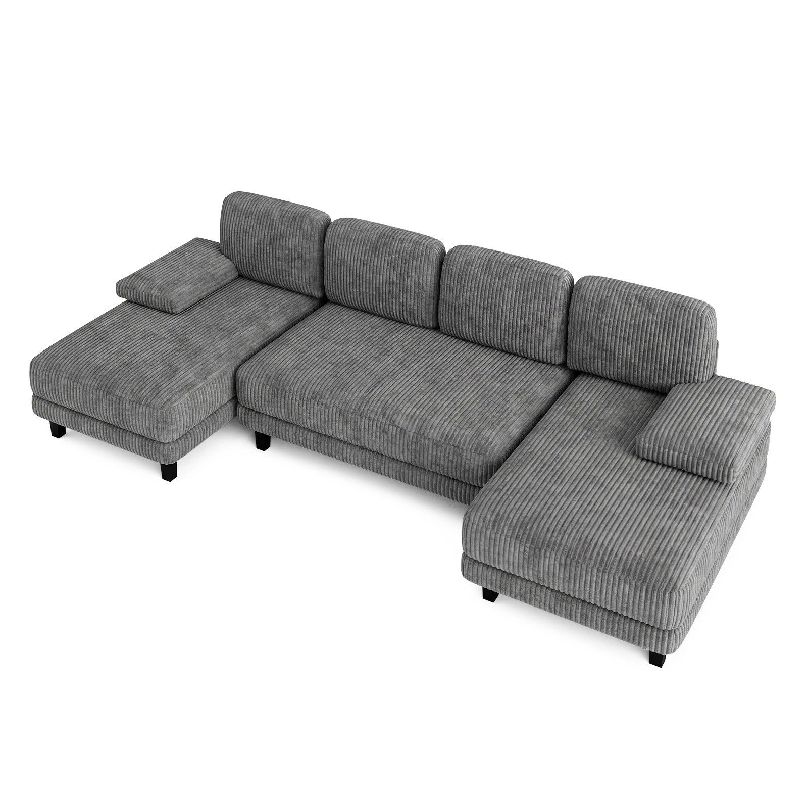 4 Advwin Sectiona Sofa 4-Seater Corduroy Fabric U Shape Couch 280cm - Grey, 4 of 9