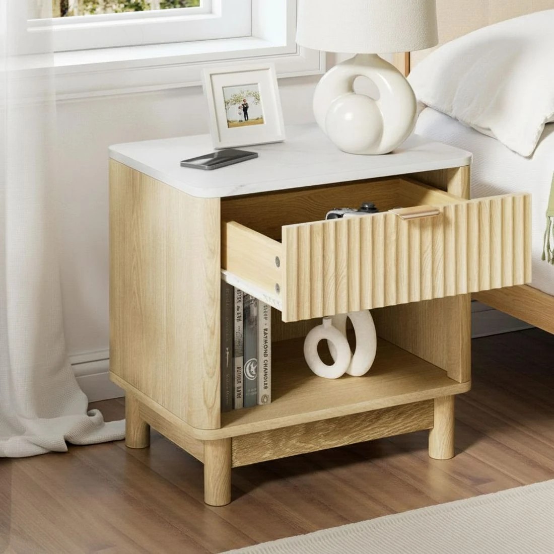 4 Artiss Bedside Table Nightstand 1 Drawer Shelves Pine - Natural, 4 of 6