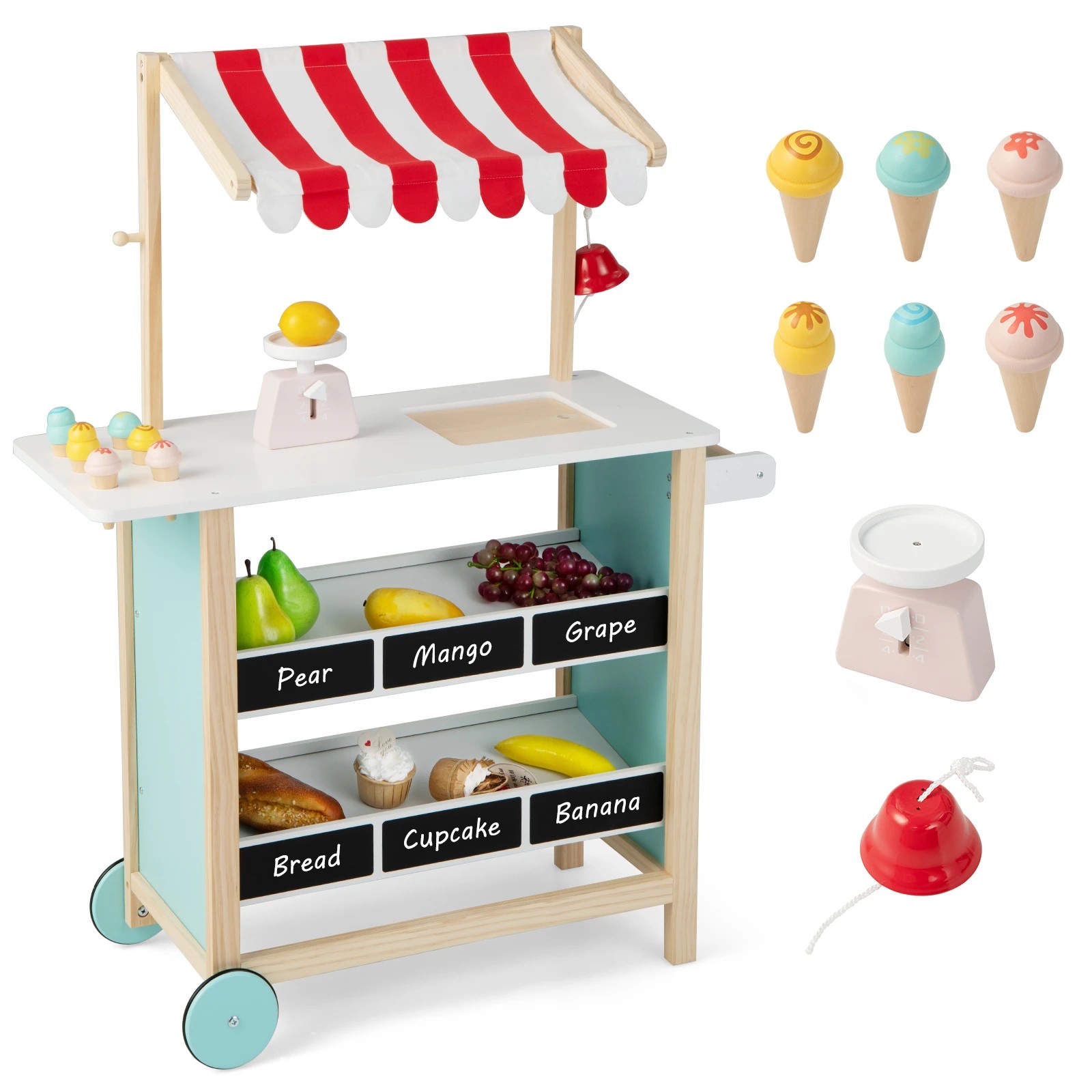 1 Costway Ice Cream Cart Wooden Farmers Market Stand w/Chalkboard, 1 of 1