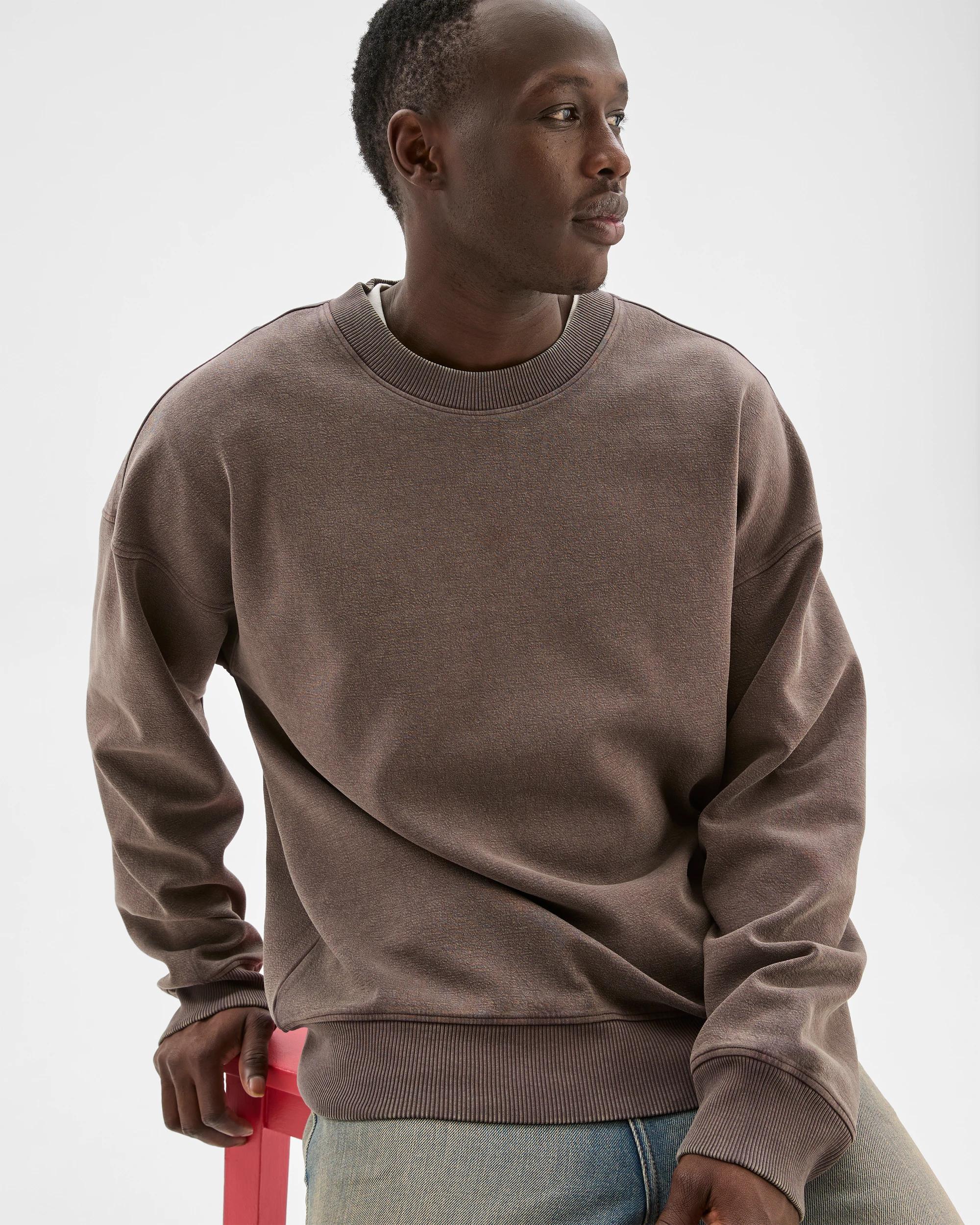 2 Commons Australian Cotton Blend Oversized Heavyweight Fleece Crew Jumper CHOCOLATE BROWN, 2 of 6