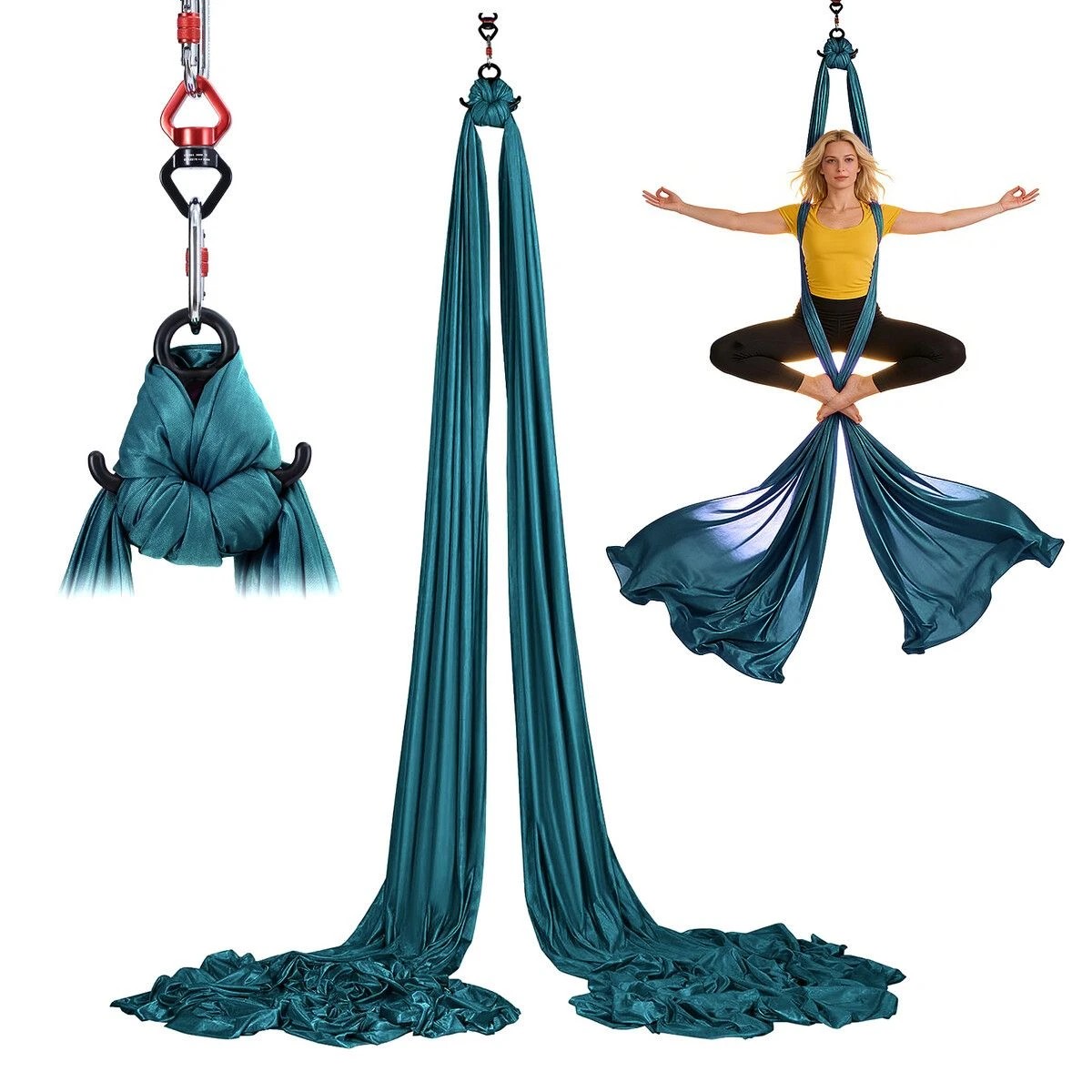 2 AUSWAY Aerial Silk Yoga Swing Hammock Starter Kit 8x2.8m Trapeze Inversion, 2 of 4