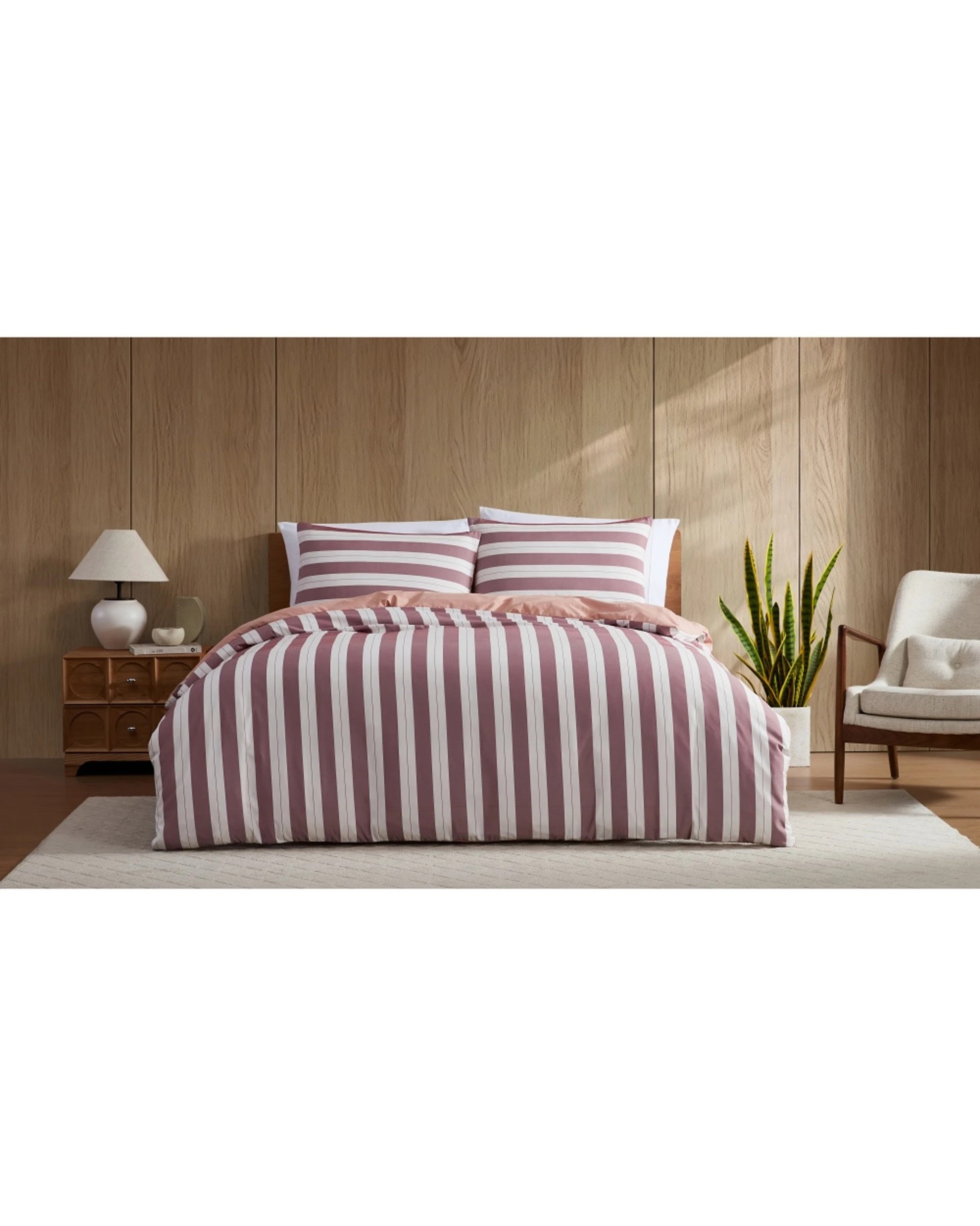 1 Ardor Eadie Stripe Reversible Quilt Cover Set Home Bedding Queen Bed Maroon - Pink, 1 of 1
