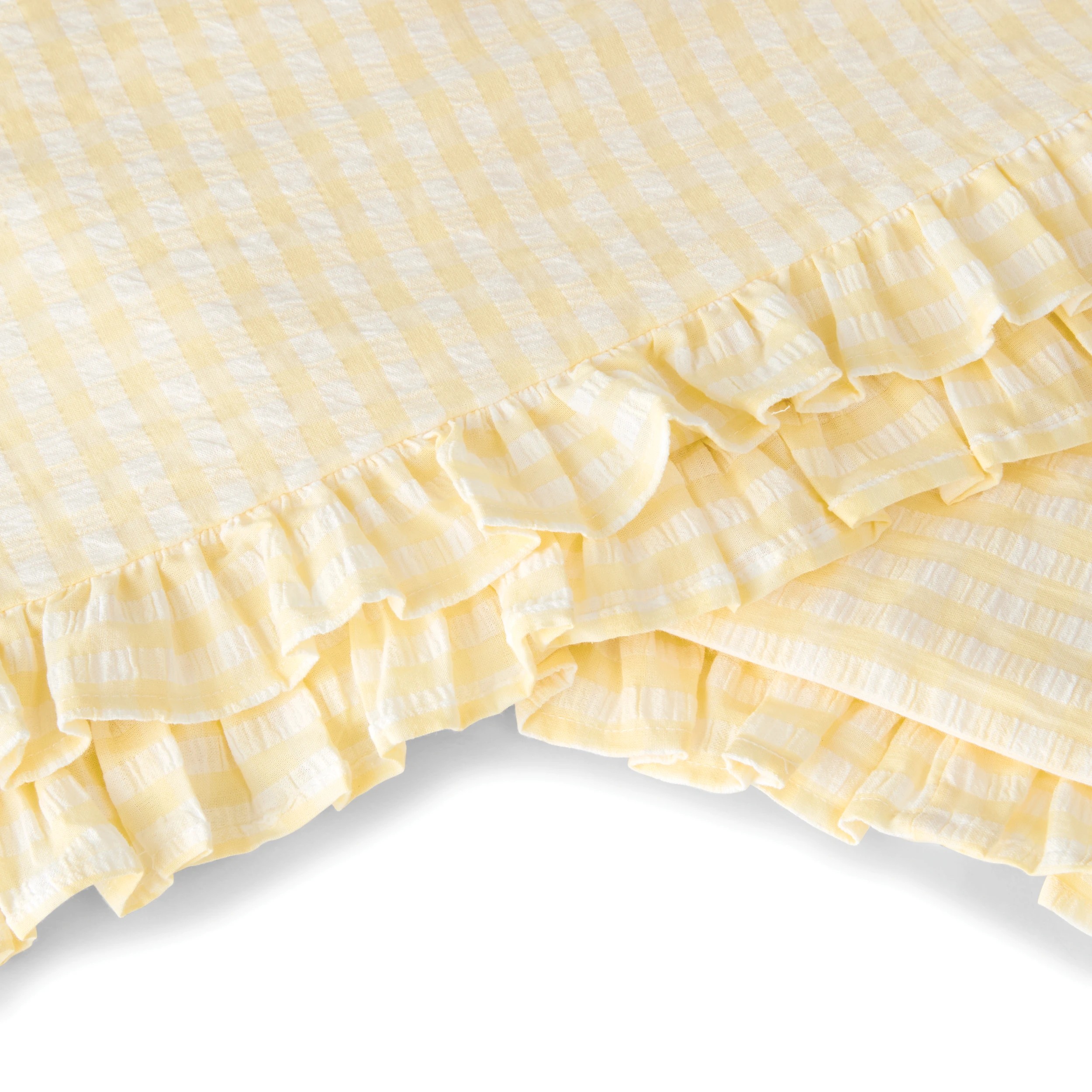 5 Gingham Ruffle Cotton Reversible Quilt Cover Set - Double Bed, Butter, 5 of 7