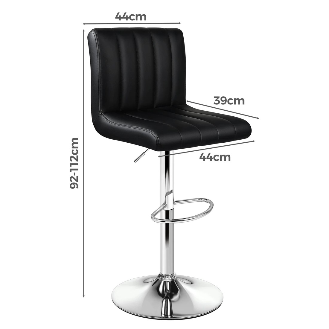 8 Alfordson 2x Bar Stools Macias Kitchen Swivel Chair Leather Gas Lift - Black, 8 of 10