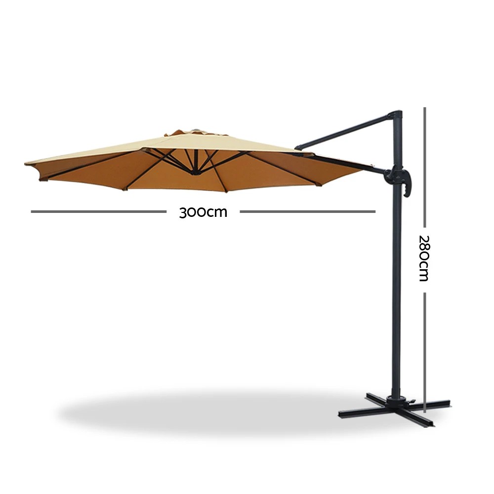 2 Instahut 3m Outdoor Umbrella Cantilever 360 Degree Tilt Beach Roma - Beige, 2 of 6