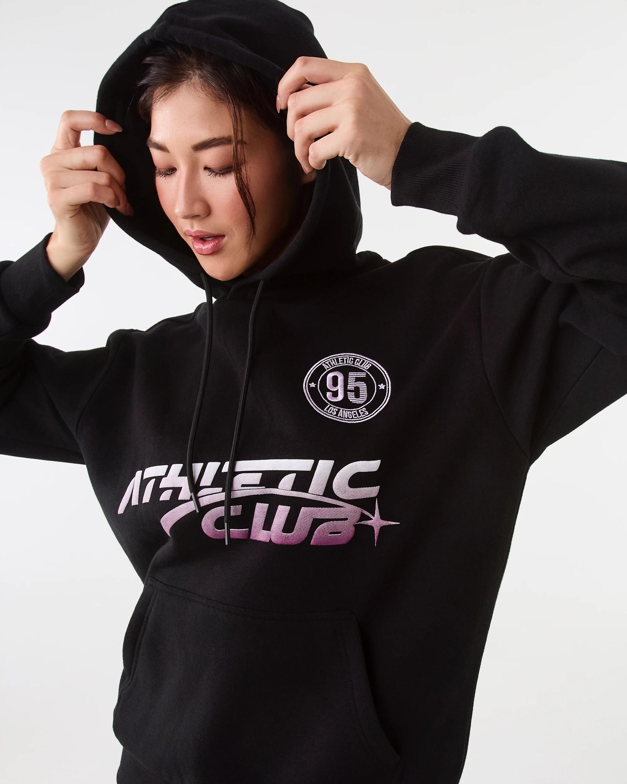 5 Active Womens Graphic Fleece Hoodie Black, 5 of 9