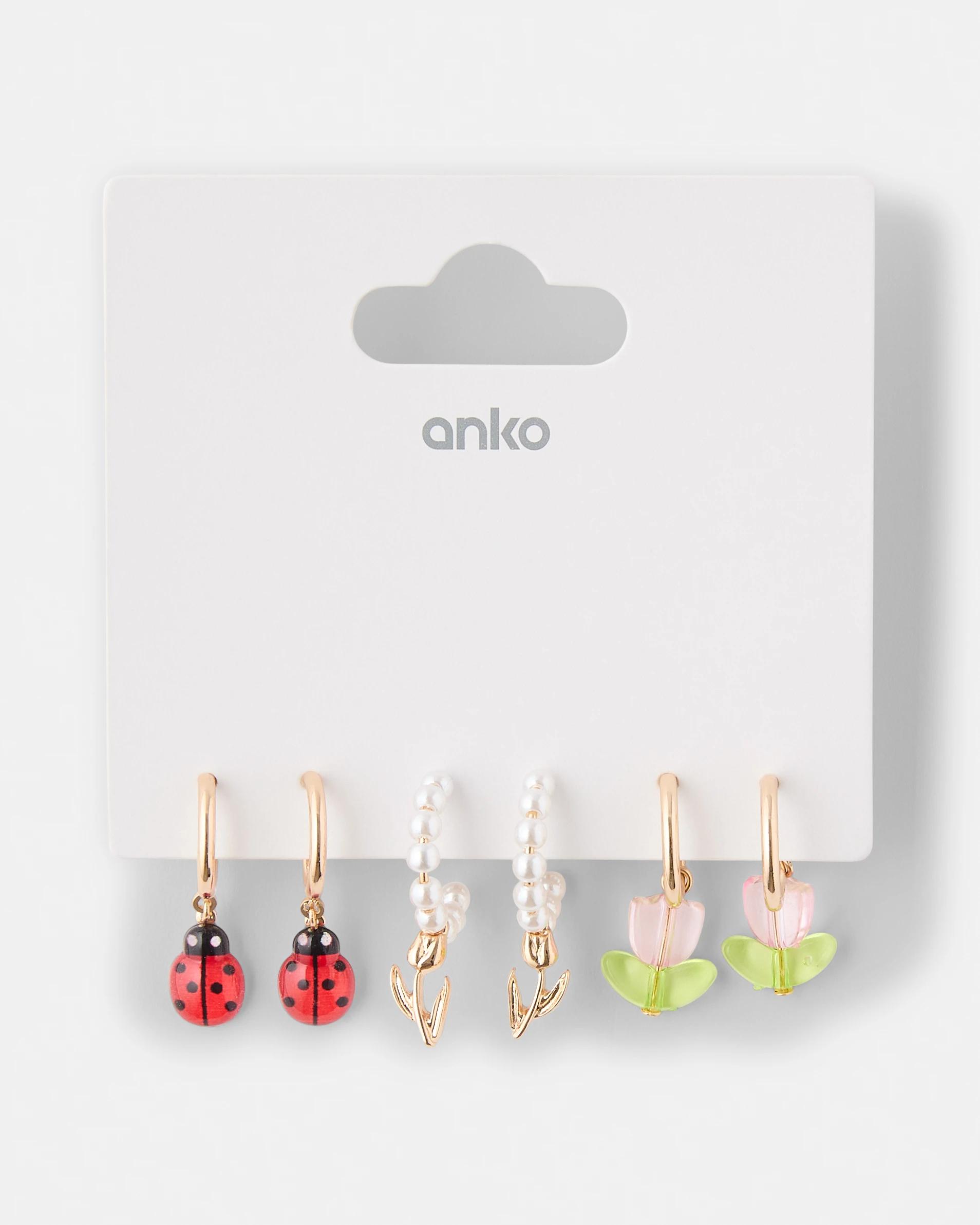 5 3 Pack Tulip Bug Hoop Earrings - Gold Tone Gold, 5 of 5