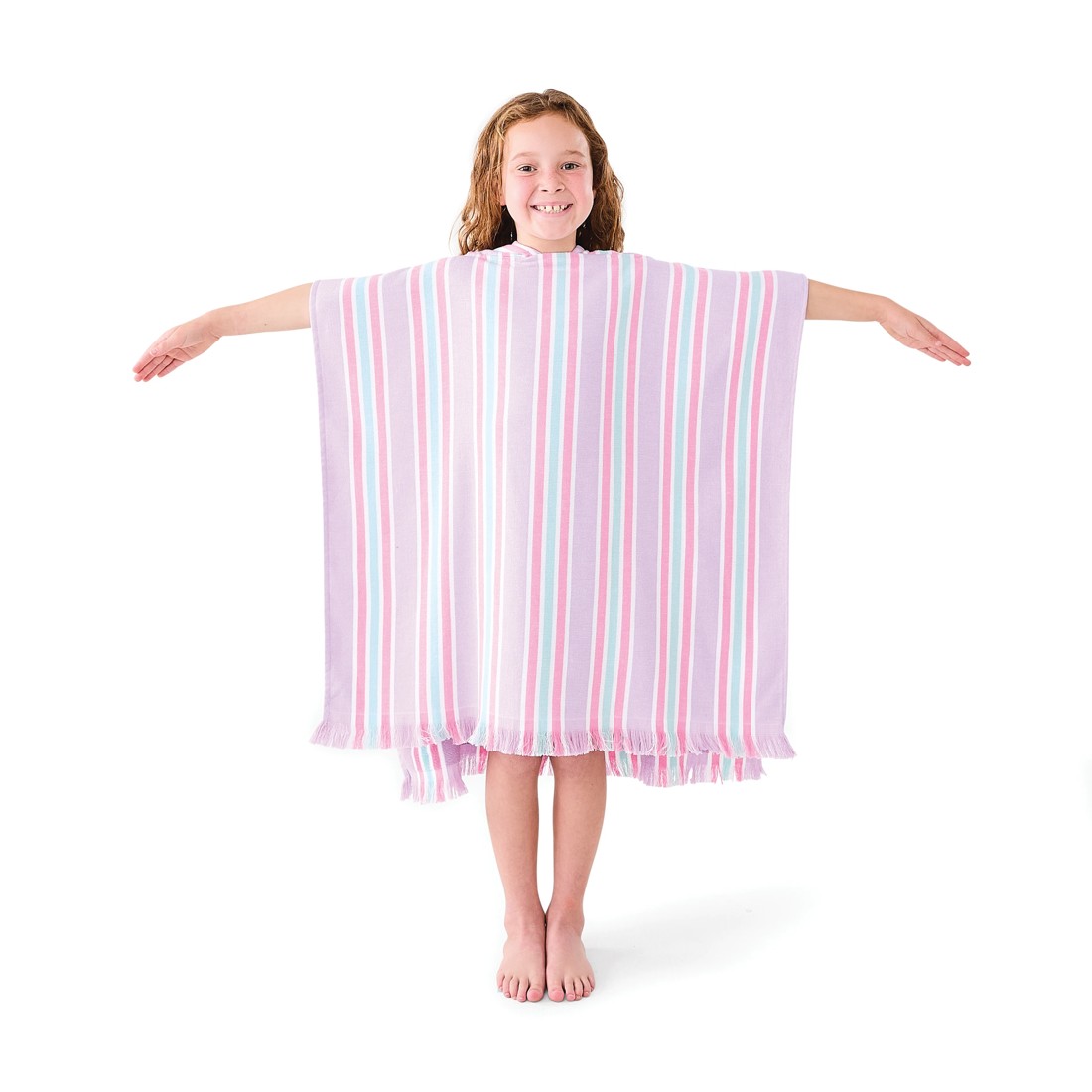 2 Kids Hooded Turkish Beach Towel - Lilac and Green, 2 of 9