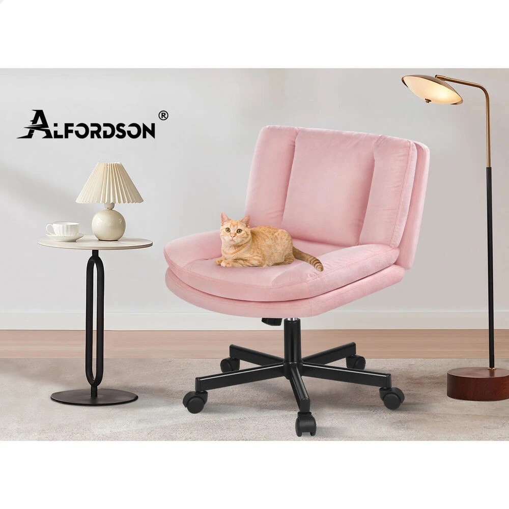 10 Alfordson Armless Office Desk Chair Mid Back Wide Seat w/ Wheels Velvet - Pink, 10 of 10