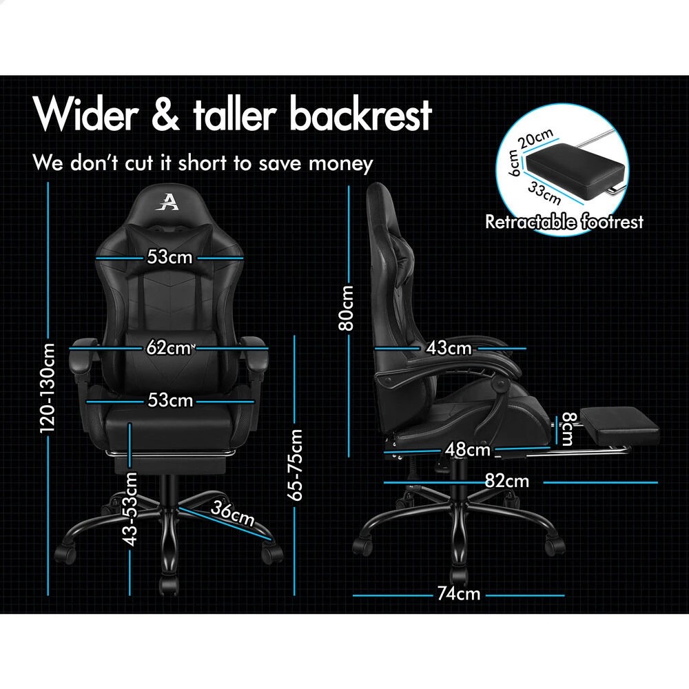8 Alfordson Gaming Chair Office Massage 12 RGB LED Computer Seat PU Leather - Black, 8 of 10