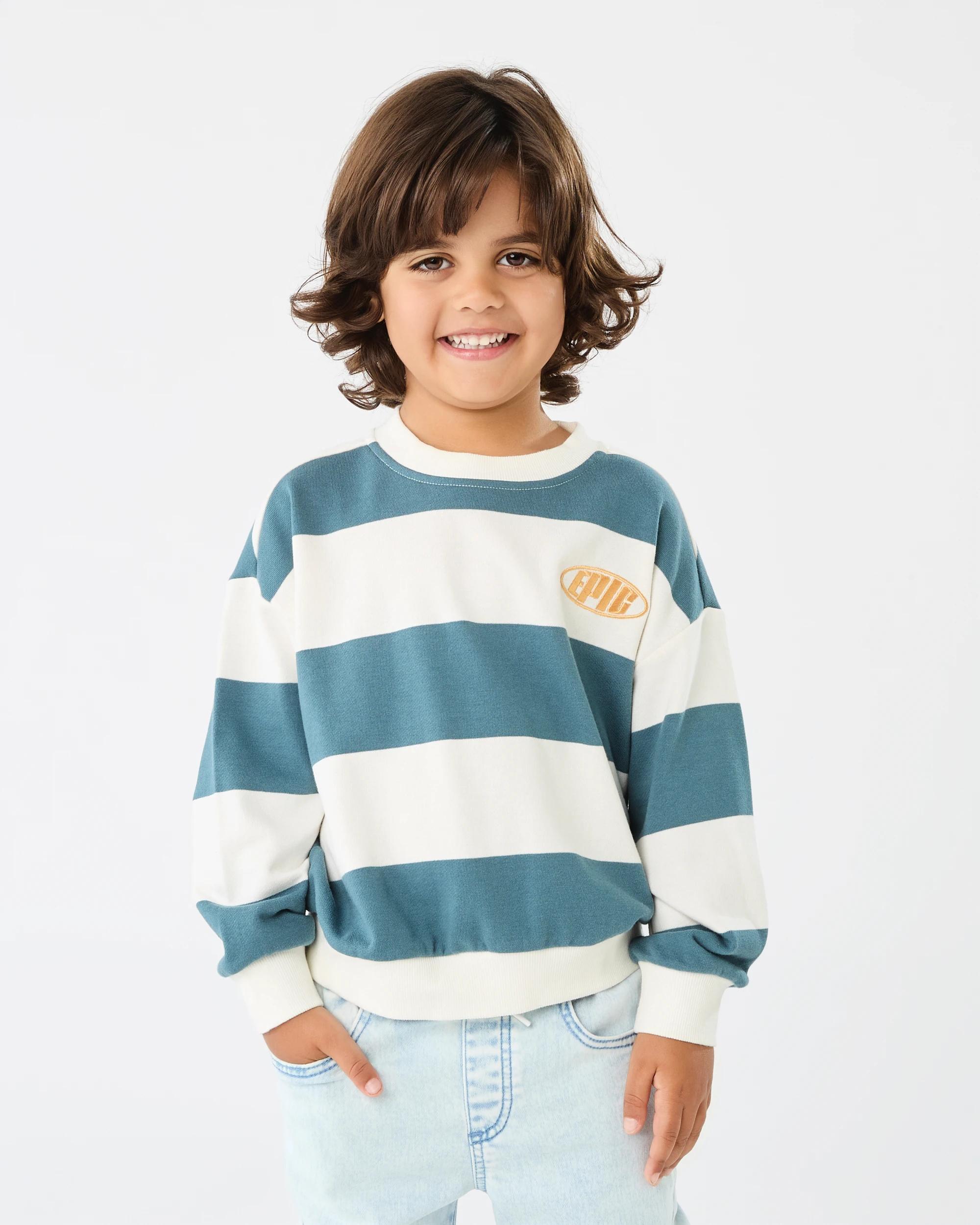 1 Oversized Stripe Crew Neck Sweatshirt Grn Stripe, 1 of 6