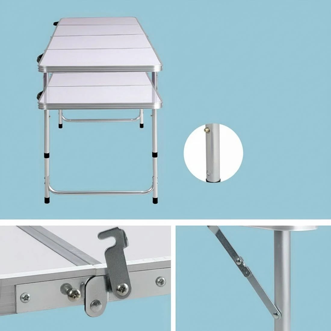 5 Weisshorn Folding Camping Table 240CM Portable Outdoor Picnic BBQ Aluminium Desk - Silver, 5 of 6