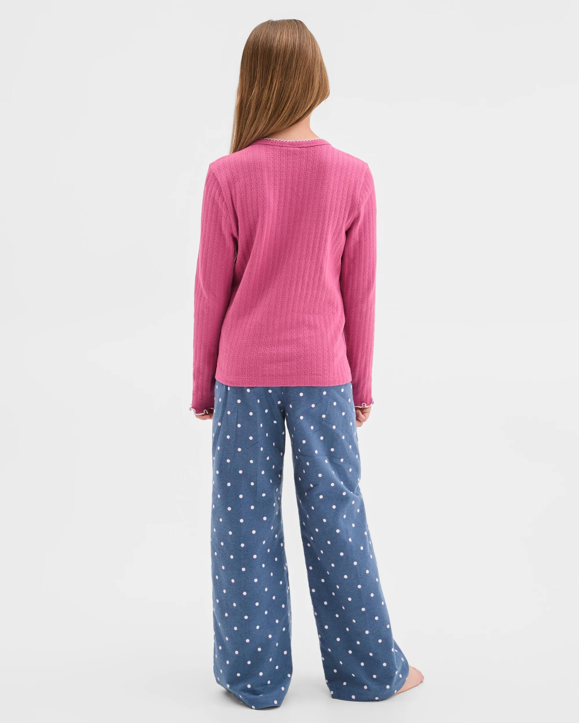 2 Target Kids Australian Cotton Older Girls Henley Top and Flannel Pants Pyjama Set HEART, 2 of 5