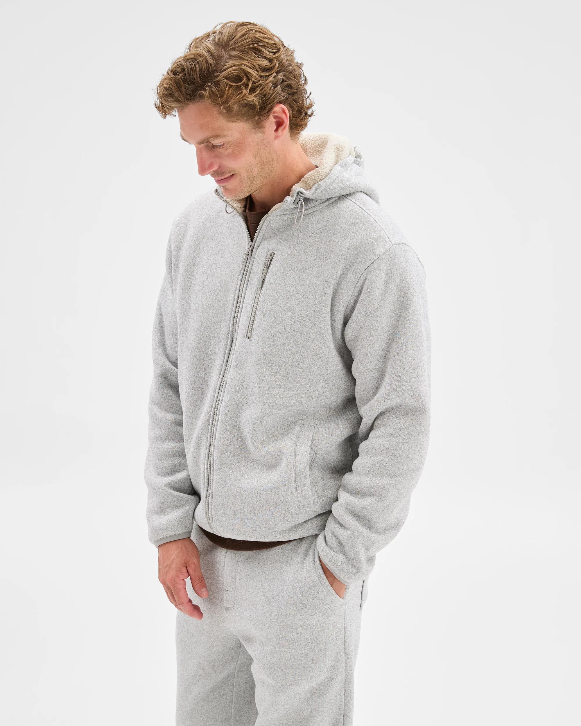 4 Target Man Teddy Lined Zip Through Fleece Hoodie GREY MARLE, 4 of 7