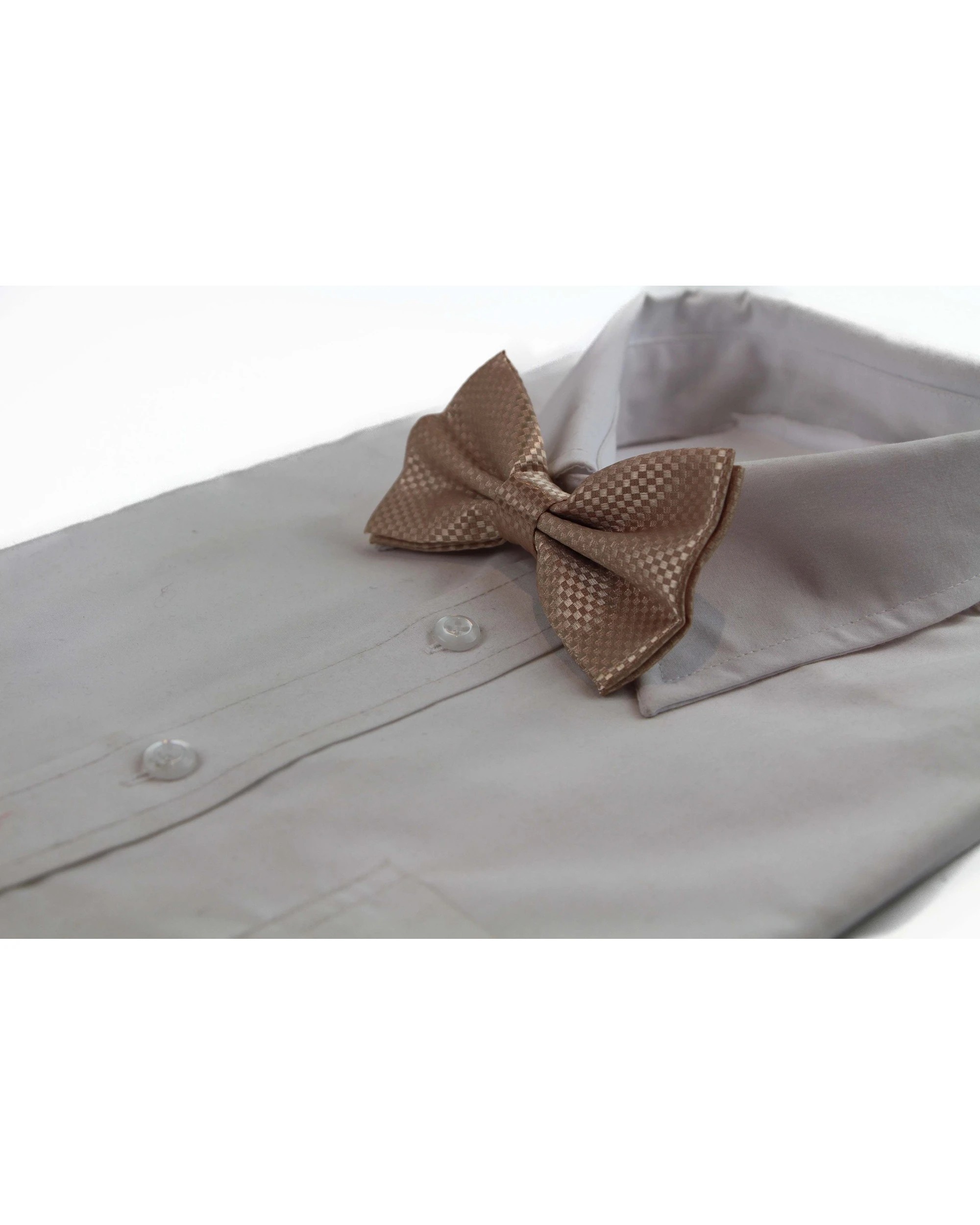 1 Zasel Mens Latte Disco Shine Checkered Patterned Bow Tie - Brown, 1 of 4