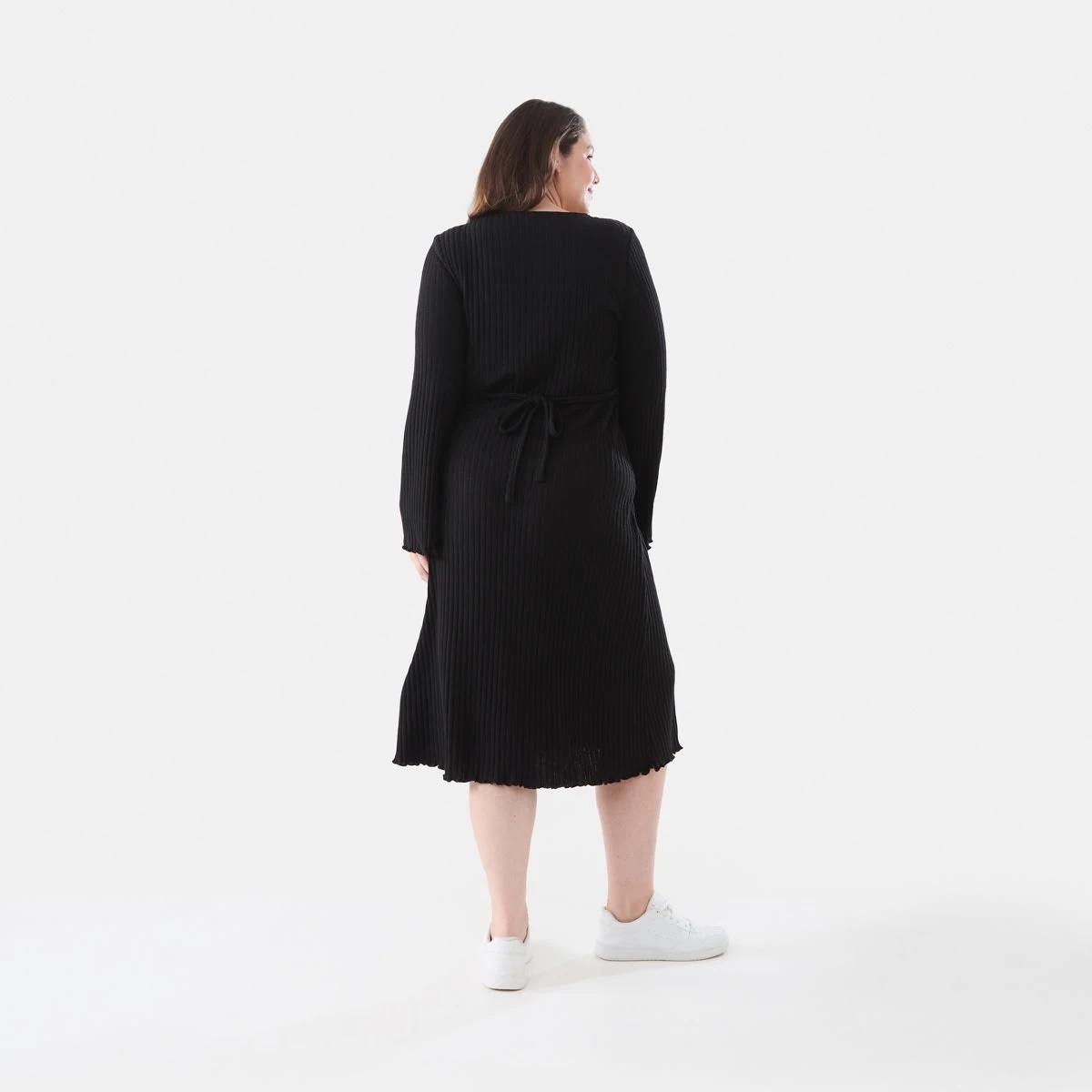 3 Curve Long Sleeve Ribbed Midi Dress Black, 3 of 6
