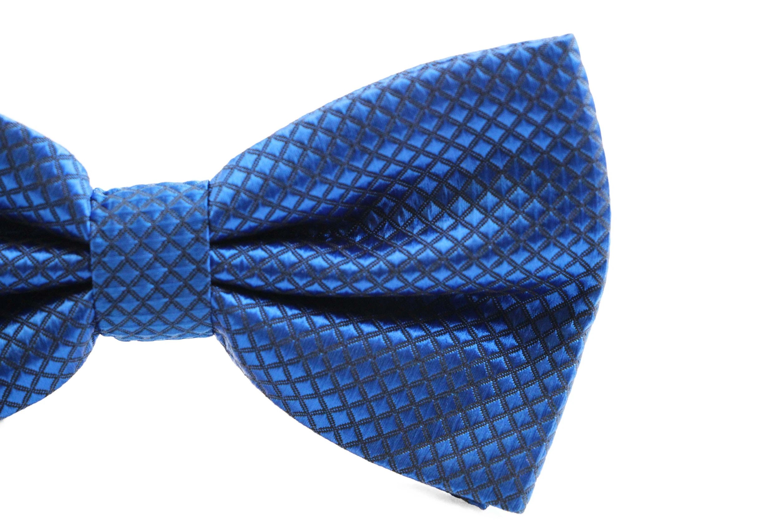 3 Zasel Mens Blue Plain Coloured Large Patterned Checkered Bow Tie - Blue, 3 of 3